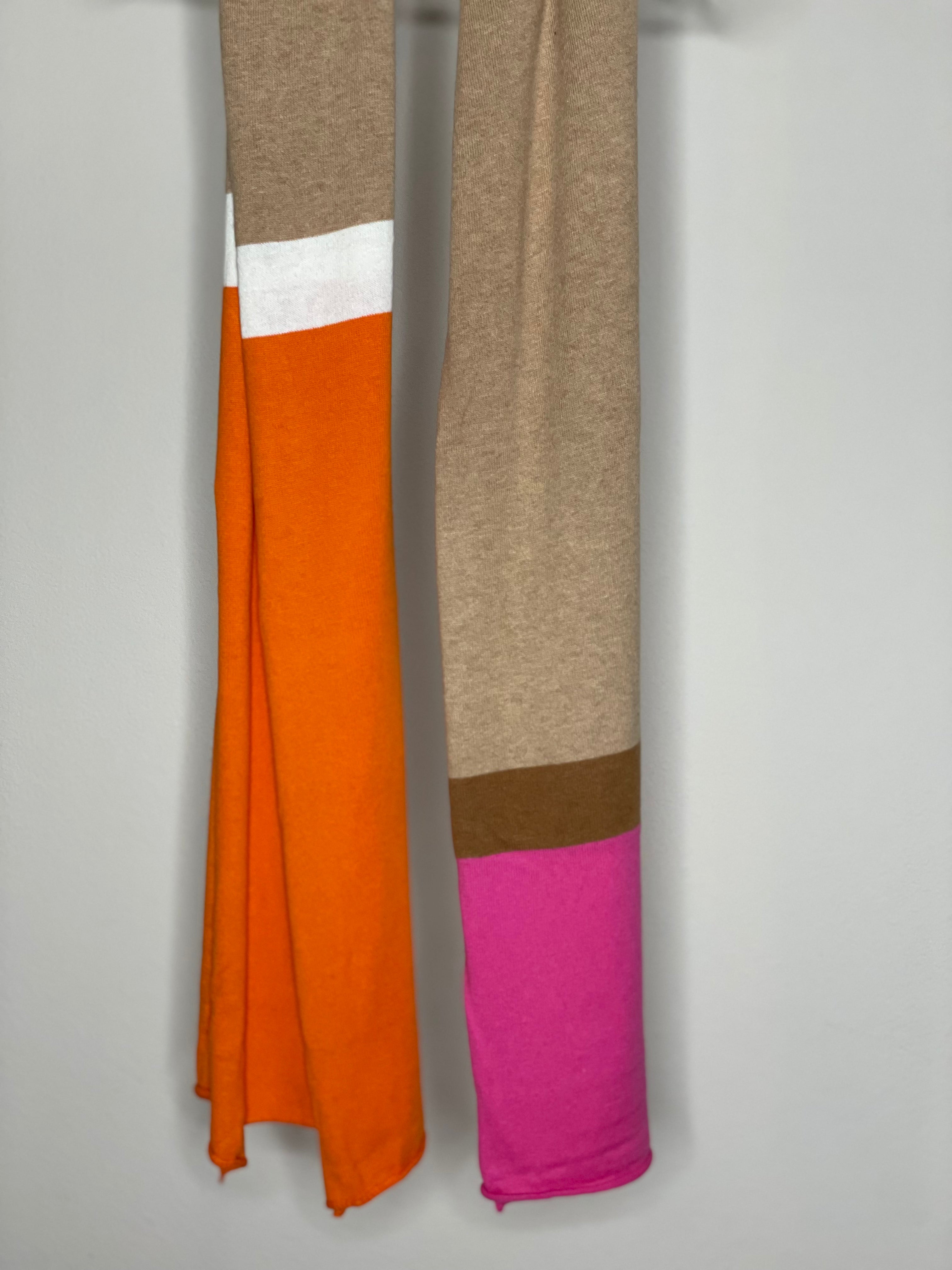 Zaket & Plover Wrap in Orange, Pink, Tan & Biscuit.