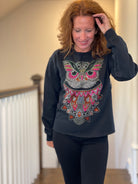Rhinestone Owl Sweatshirt in Black.