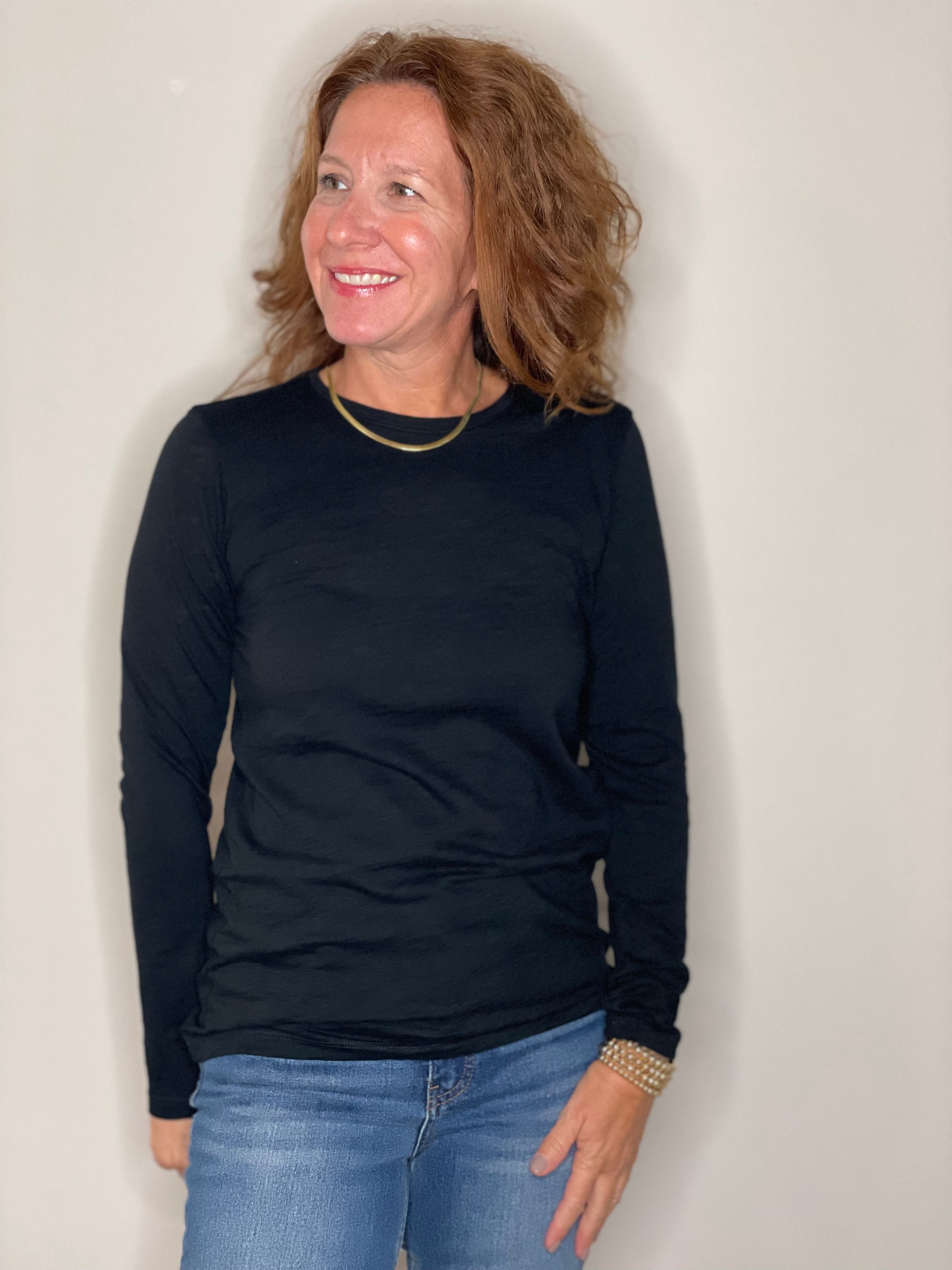 Erin Gray Long Sleeve CYA Crew in Black Slub Tee.