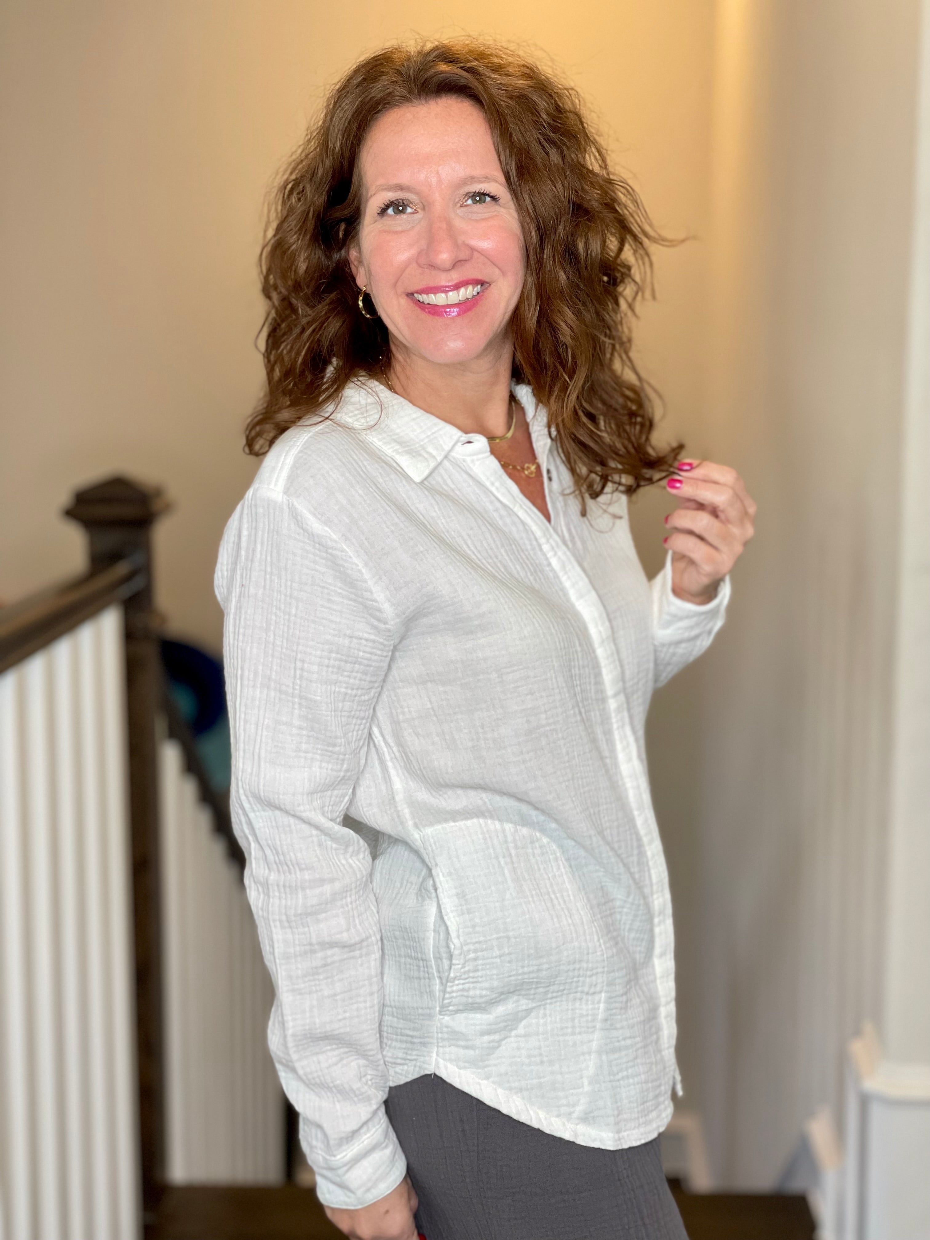 Long Sleeve Gauze Button Down.