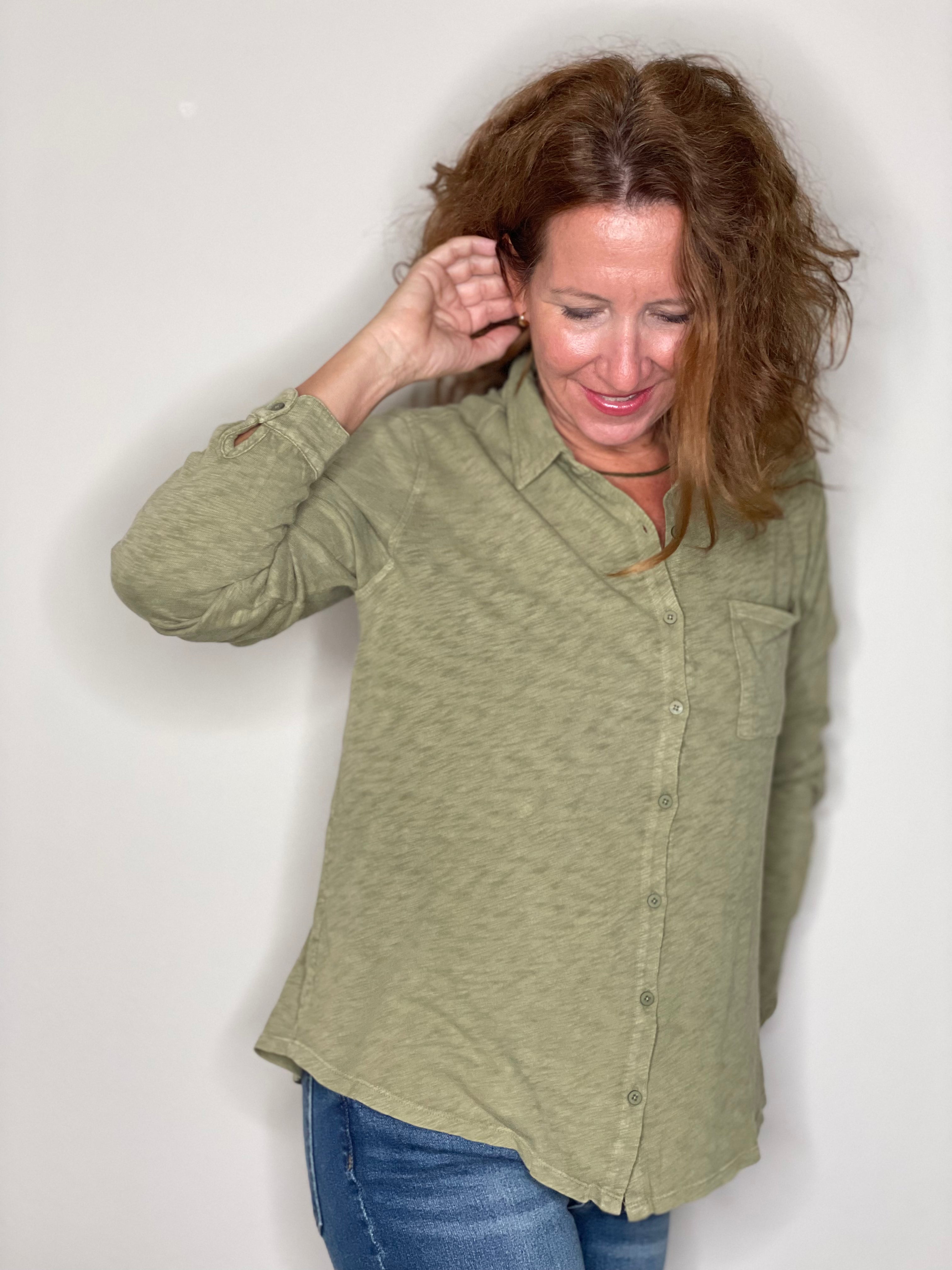 Hello Nite Perfectly Soft Button Up Shirt in Army Green.