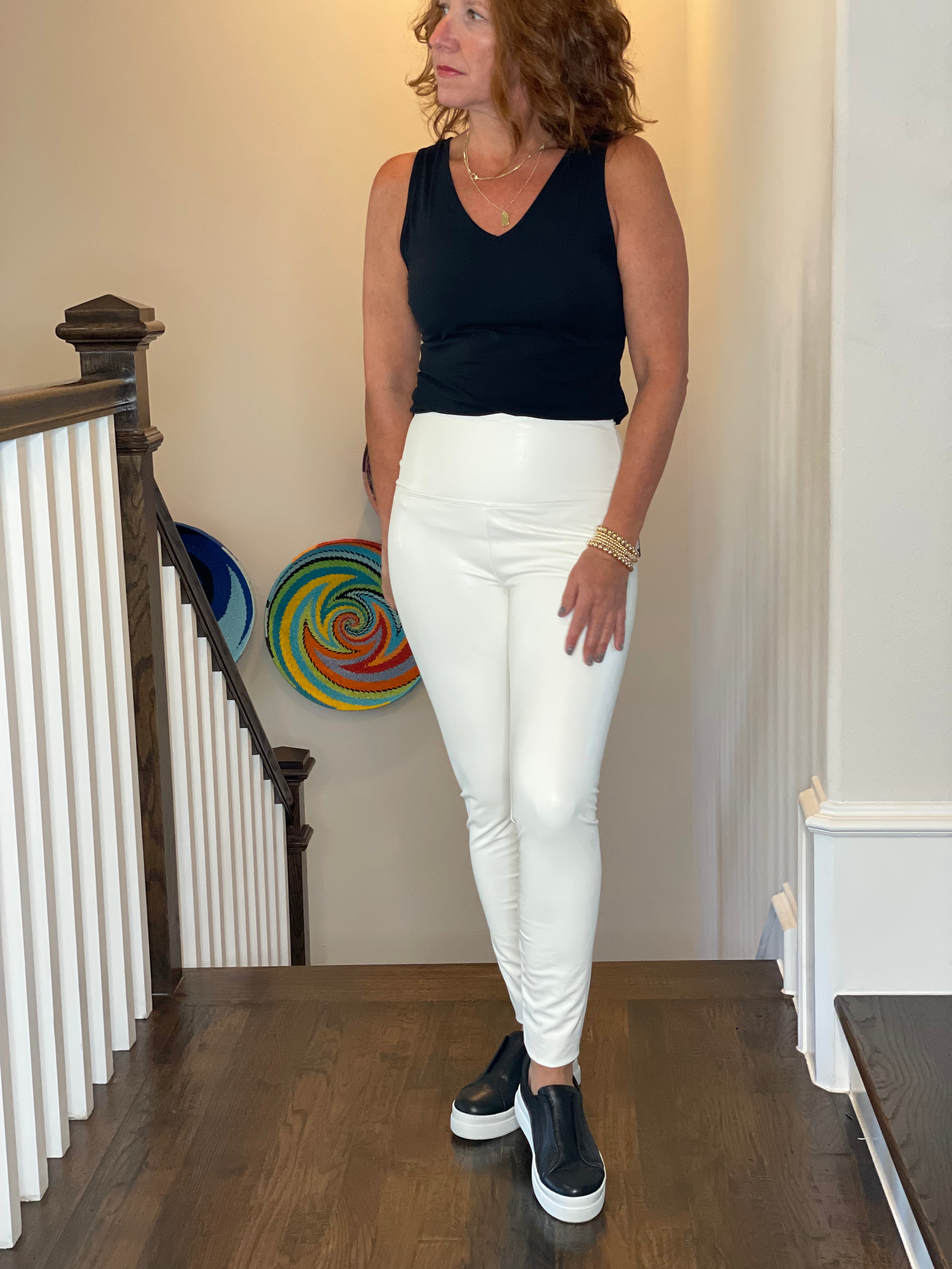 Lysse Textured Vegan Leather Leggings - Snow White.