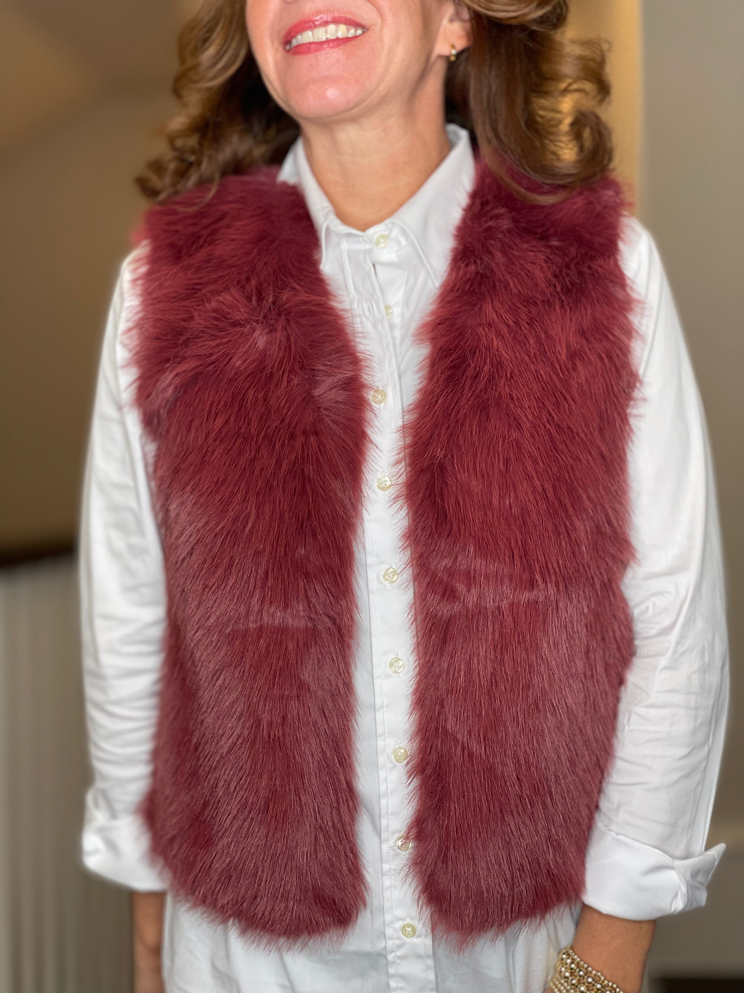 Molly Bracken Faux Fur Vest in Bordeaux.
