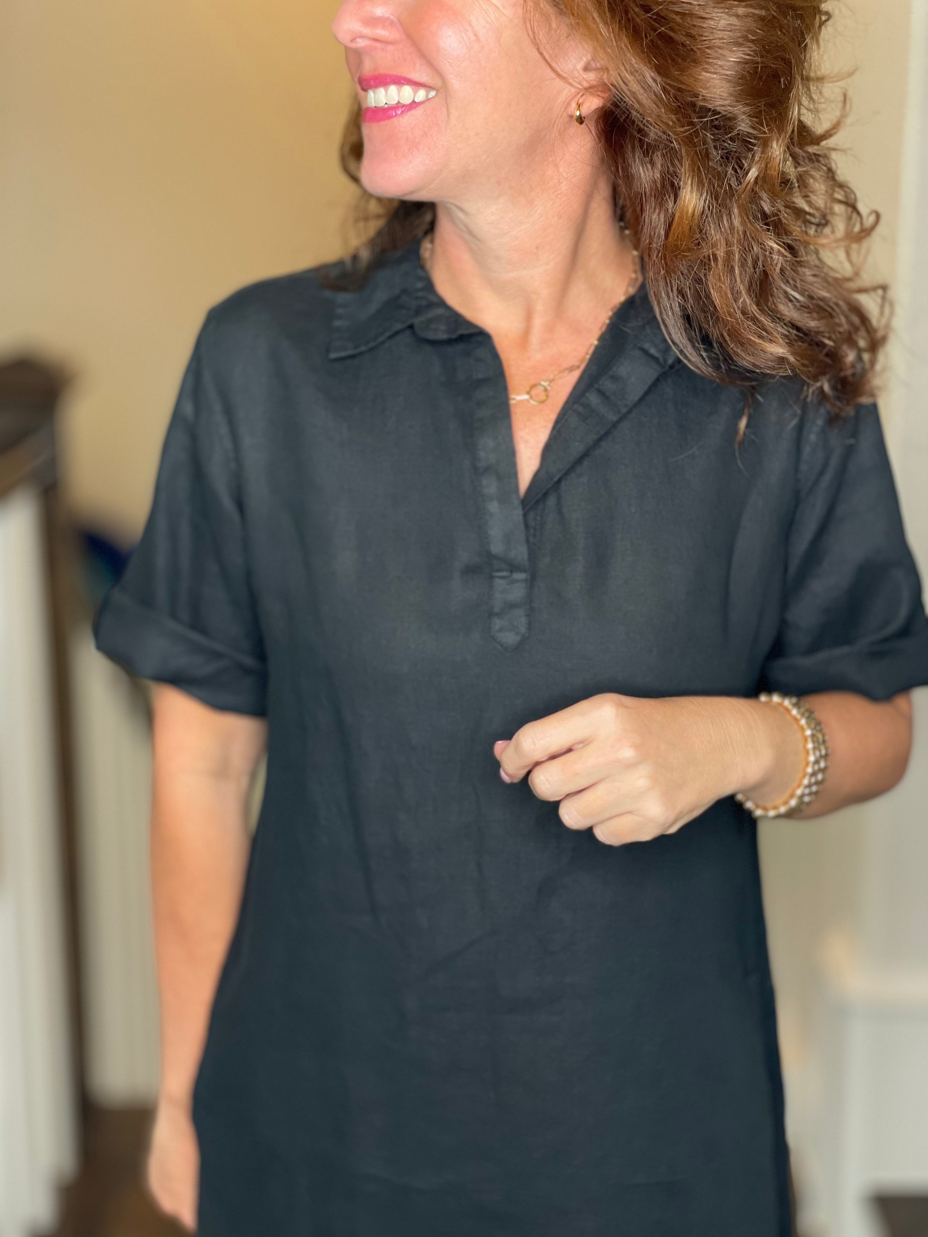 Pure Amici Linen Dress in Black.