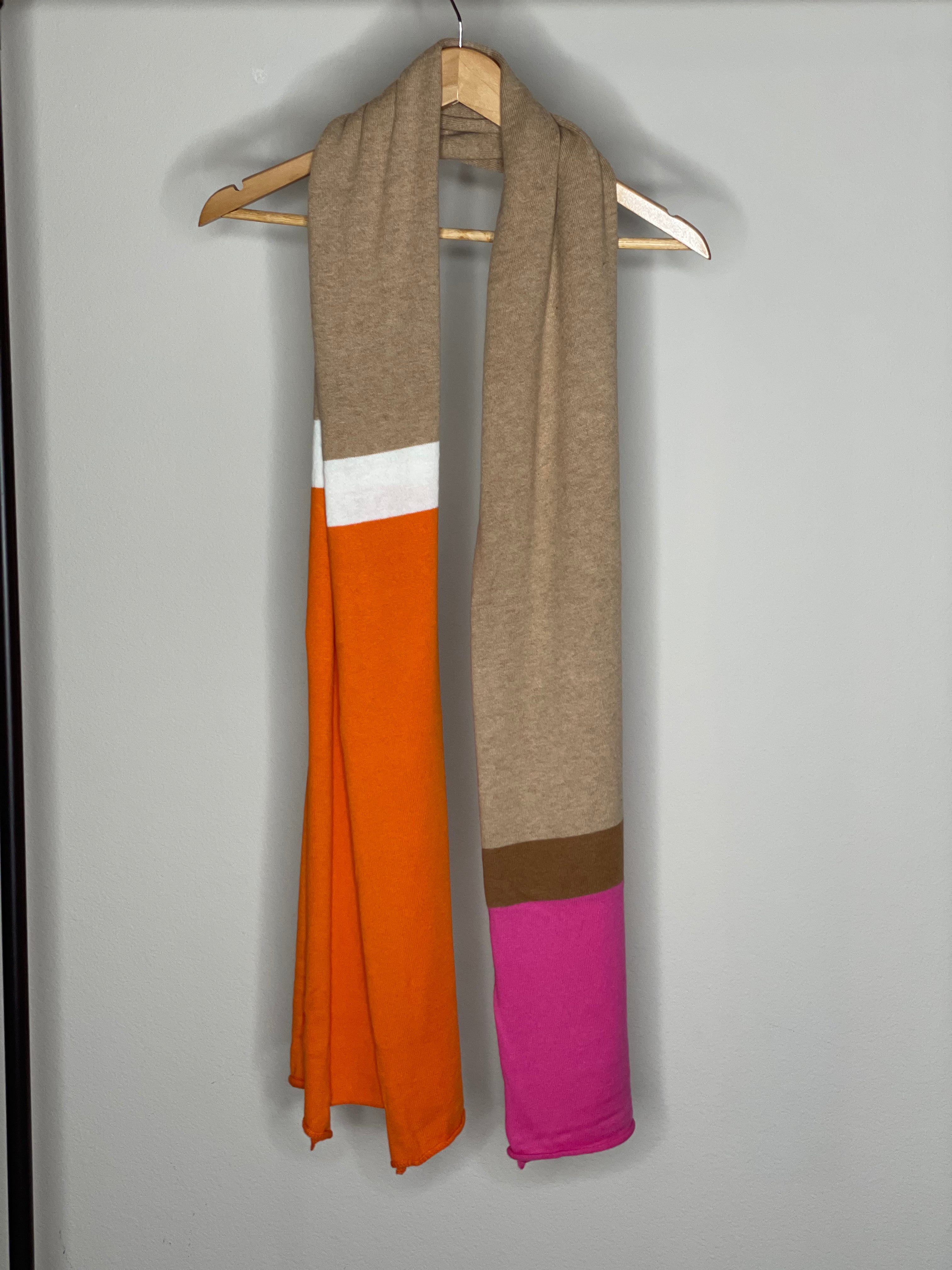 Zaket & Plover Wrap in Orange, Pink, Tan & Biscuit.