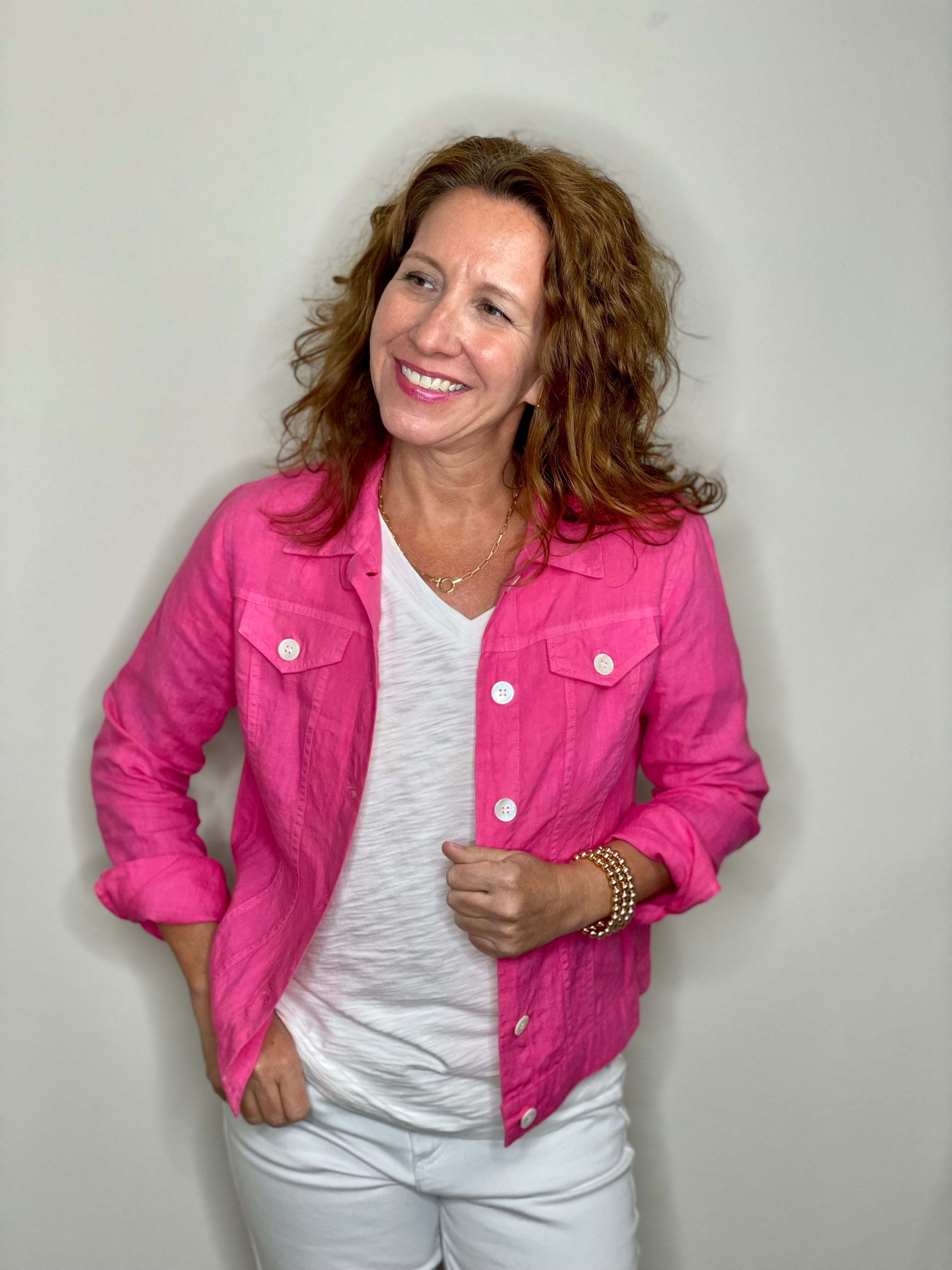 Linen Jean Jacket in Petal.