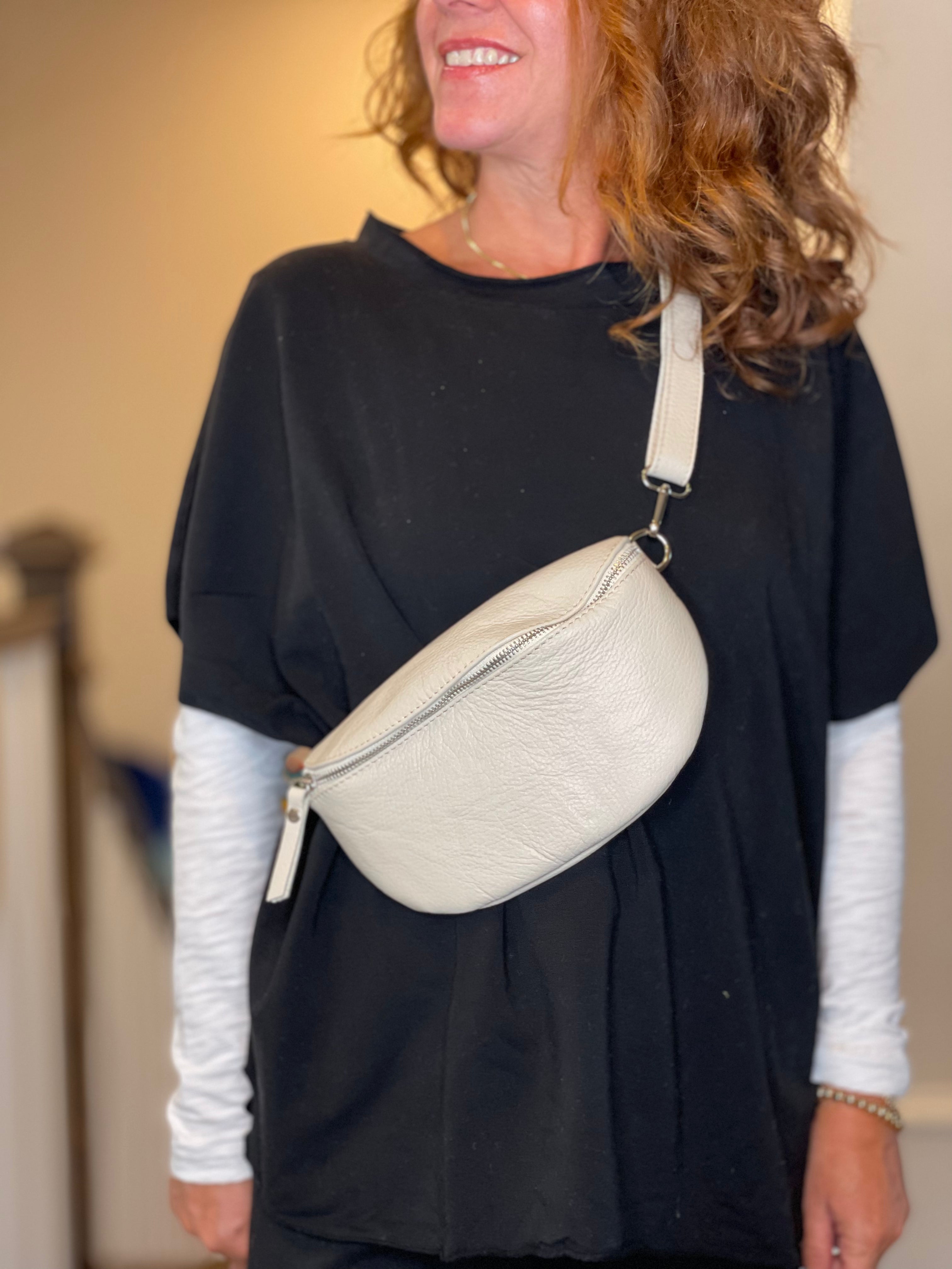 Leather Crossbody Bag in Buff.