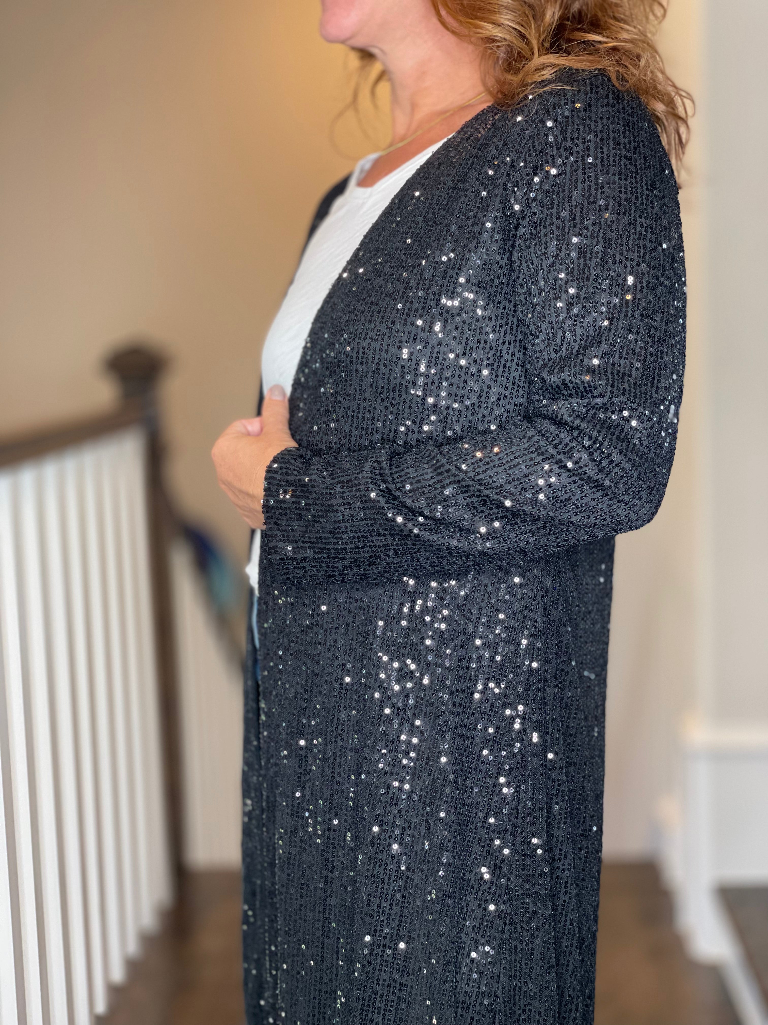 Sequin Duster in Black.