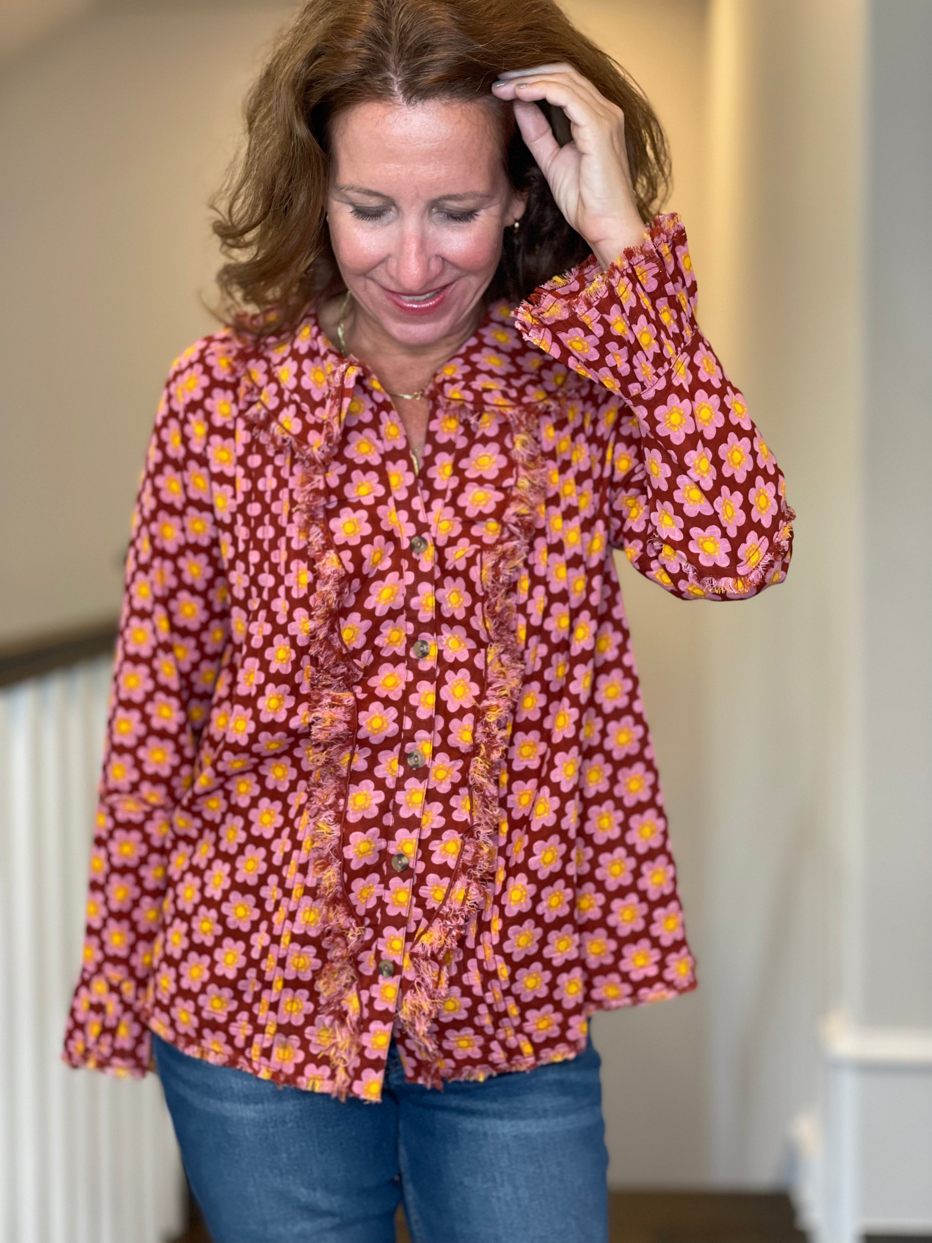 Ivy Jane Poetry Top in Floral Rust.