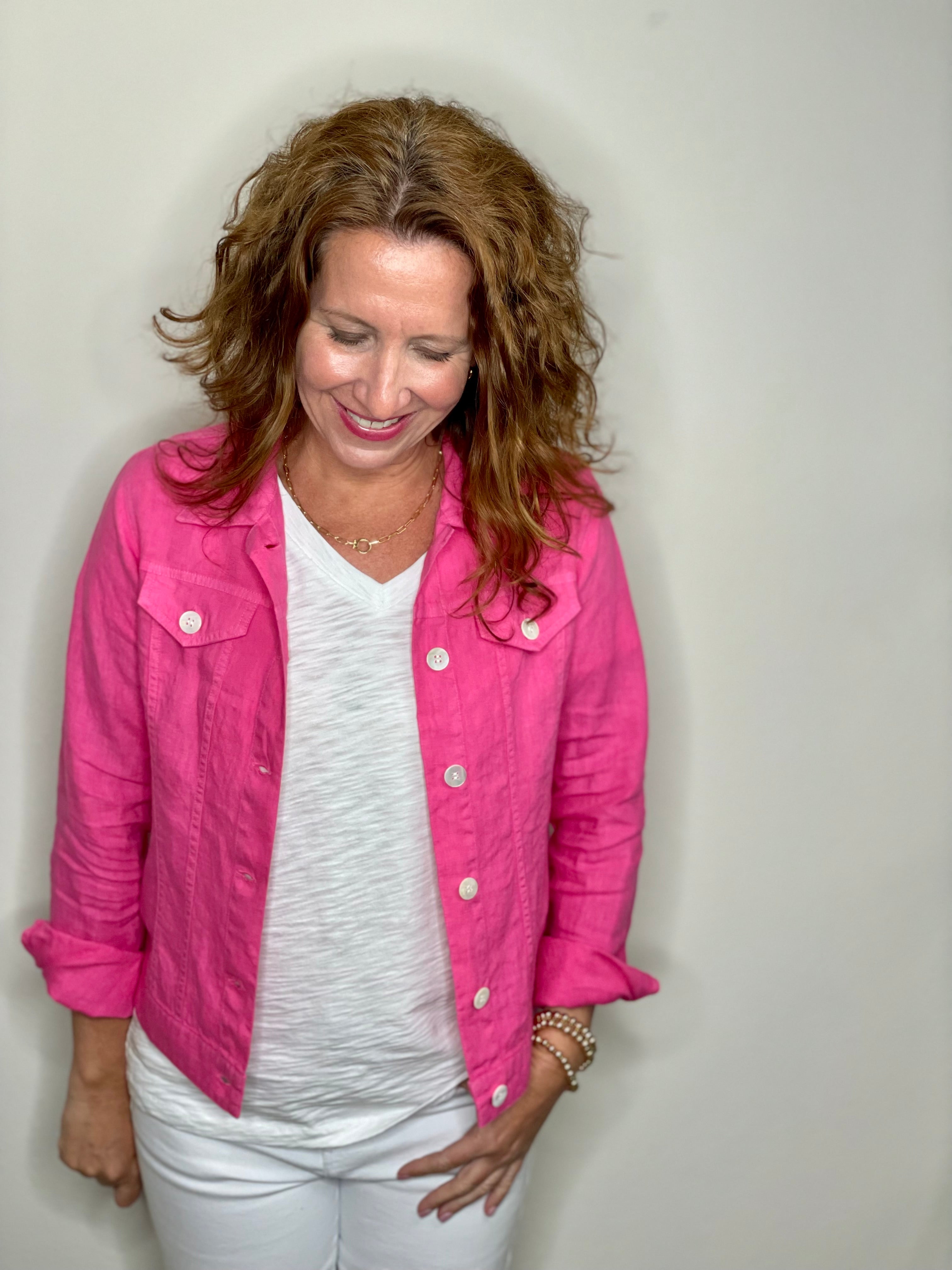 Linen Jean Jacket in Petal.