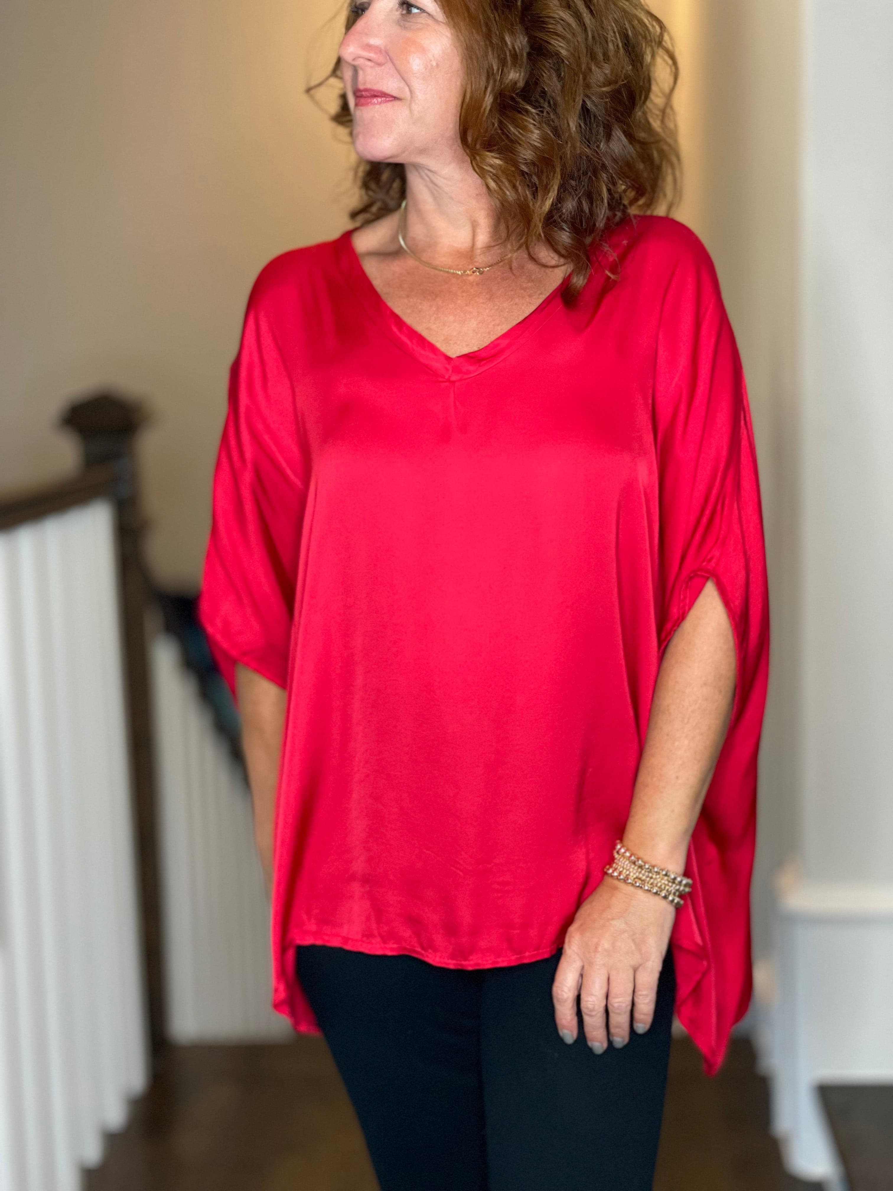 Sofia Brand Justin Silk Top in Red.