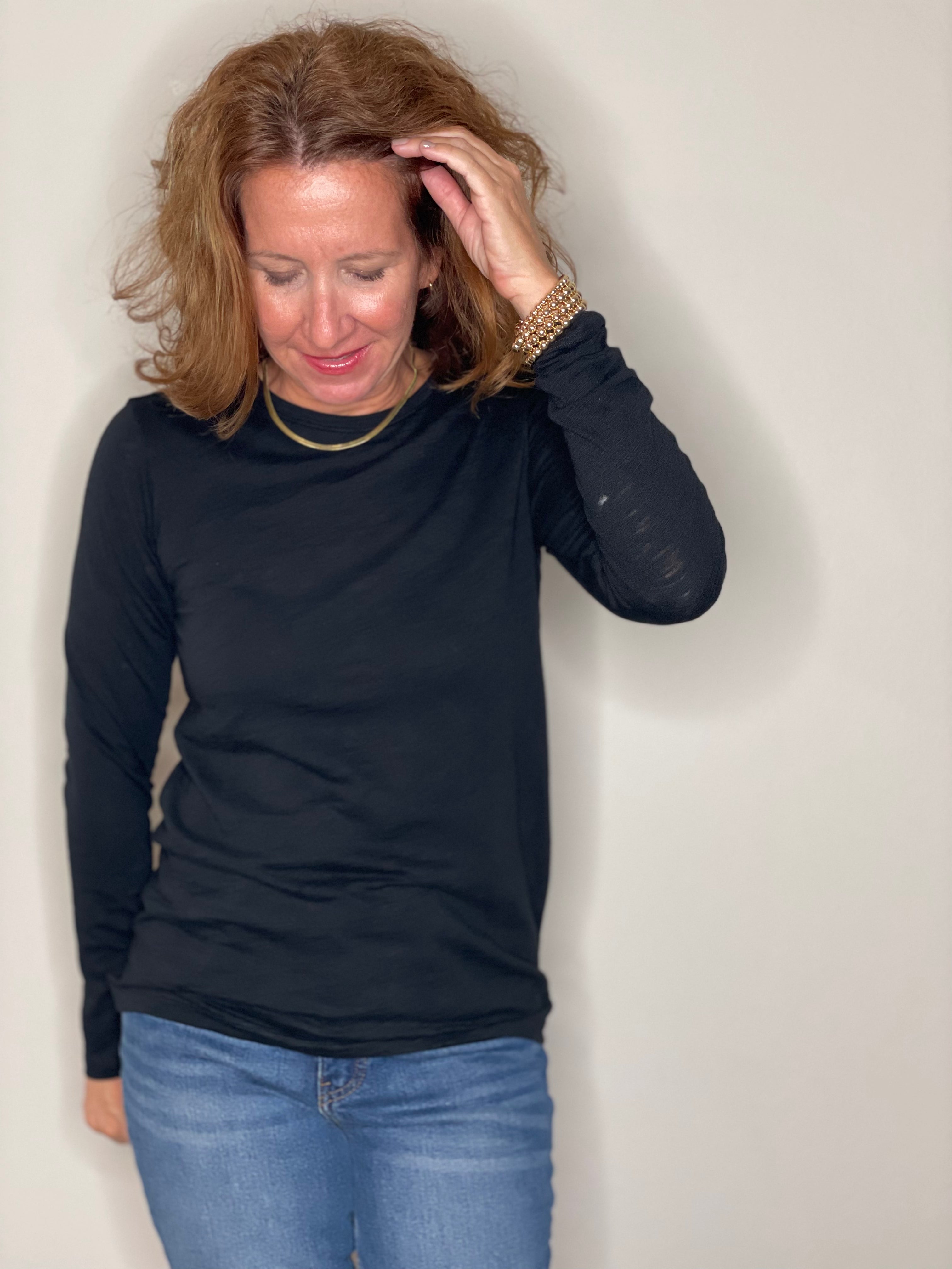 Erin Gray Long Sleeve CYA Crew in Black Slub Tee.