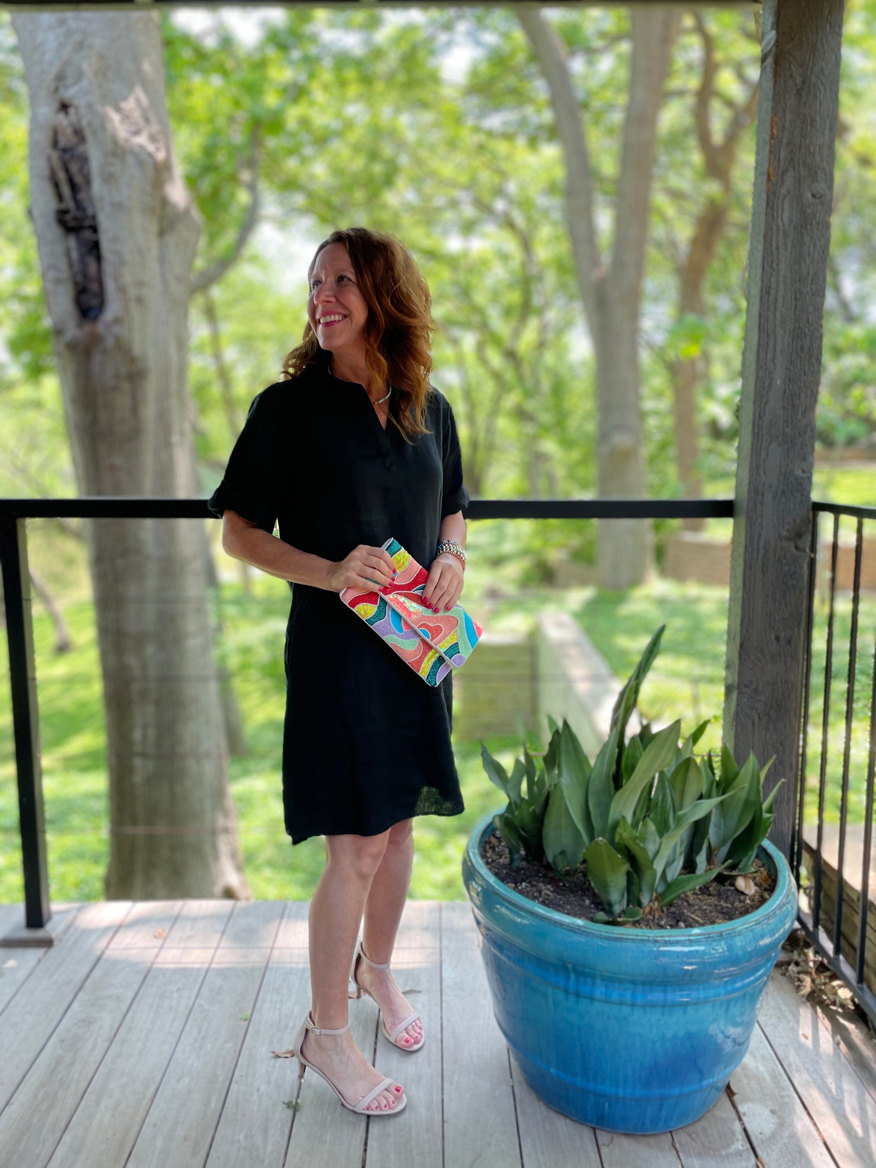 Pure Amici Linen Dress in Black.