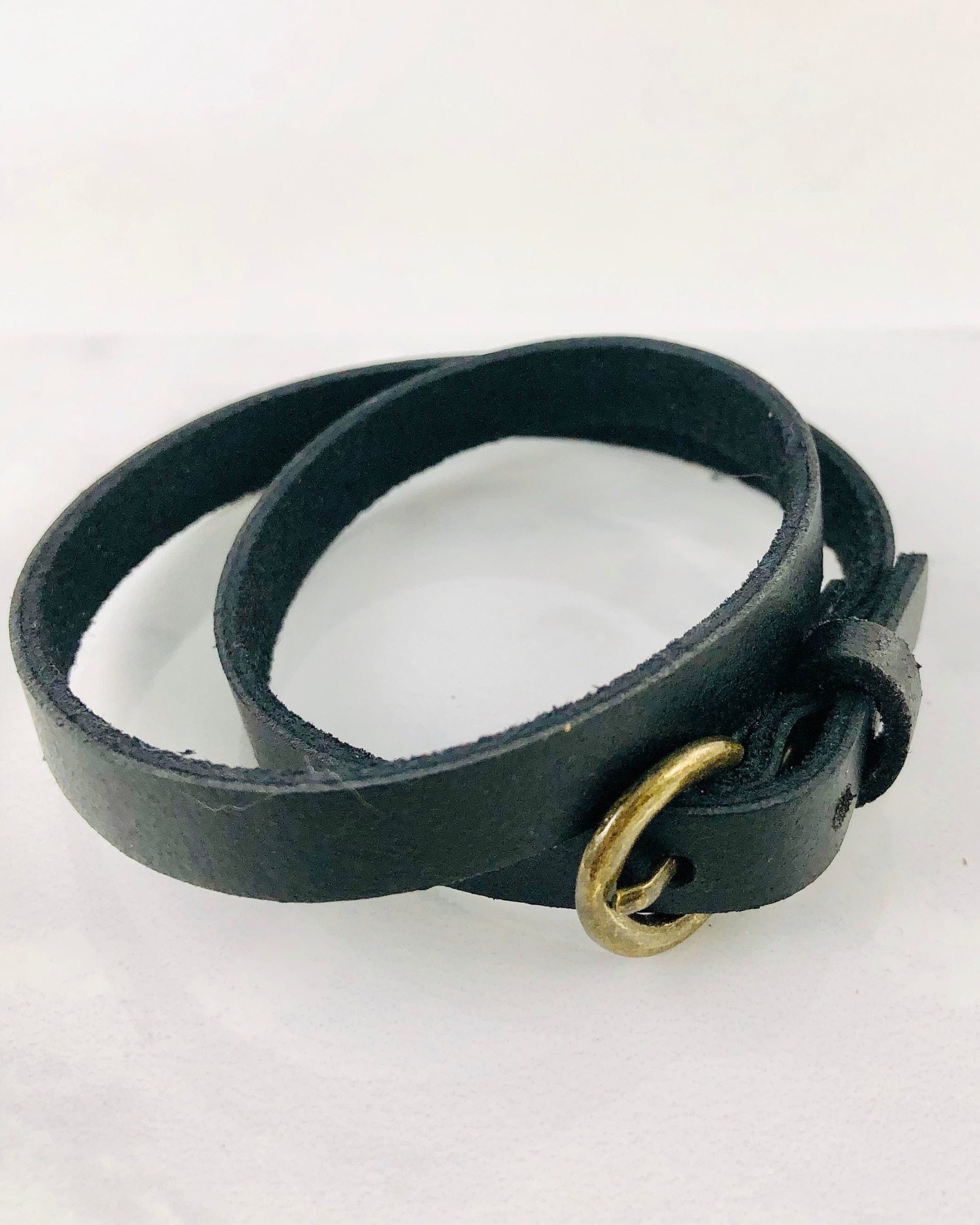 Black Leather Buckle Bracelet.