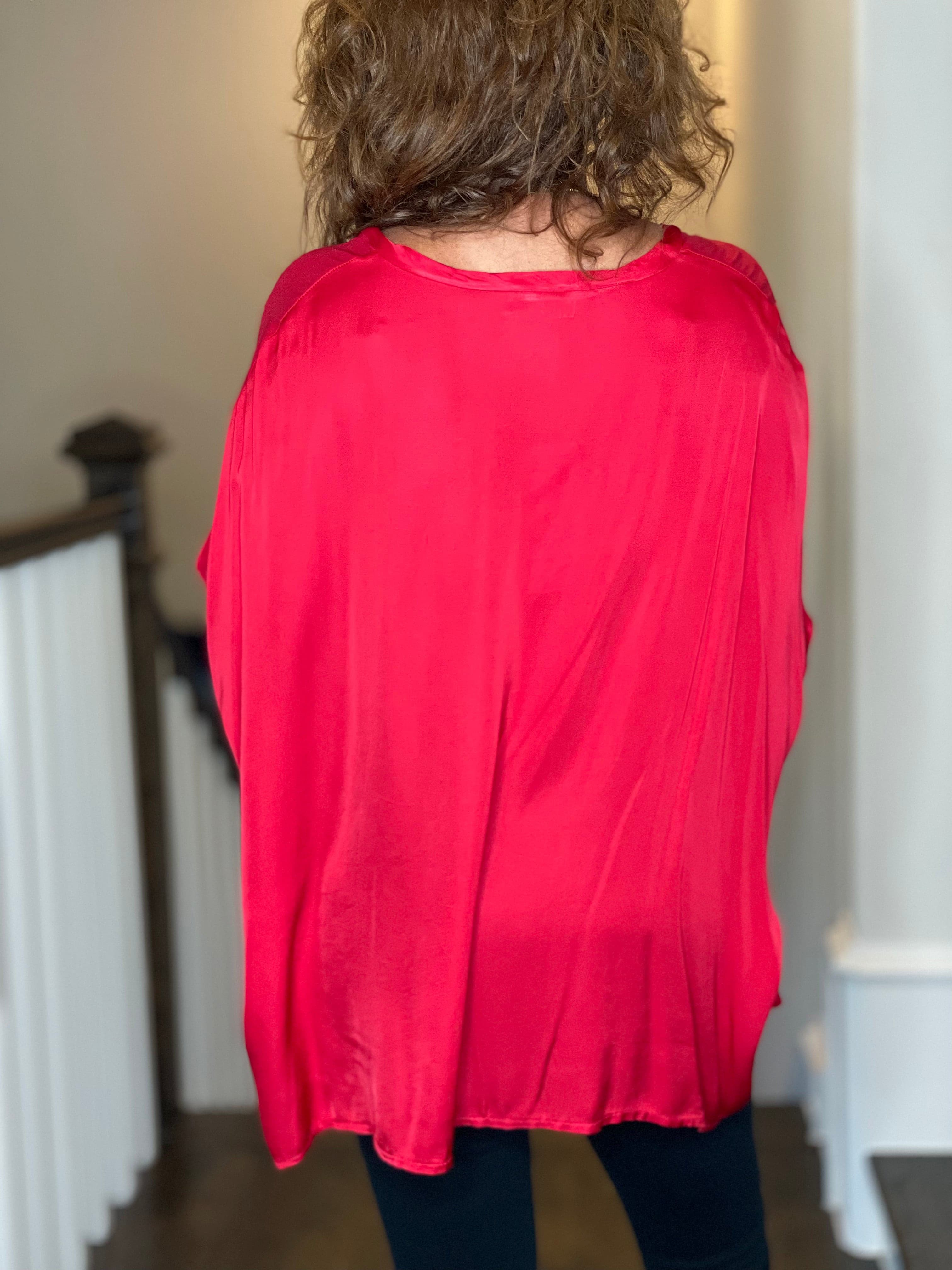 Sofia Brand Justin Silk Top in Red.