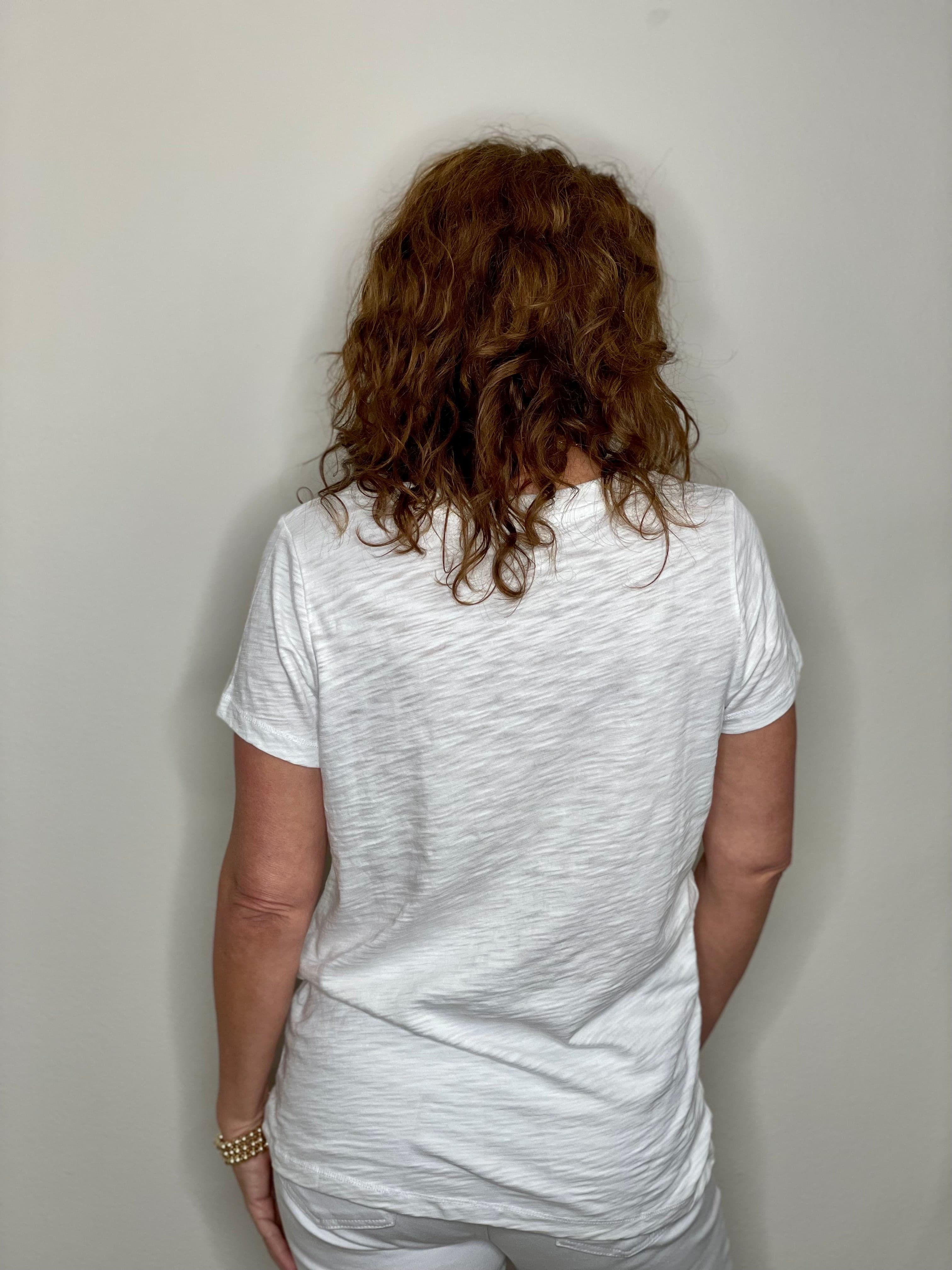 Erin Gray Low-key V Neck Tee in White.