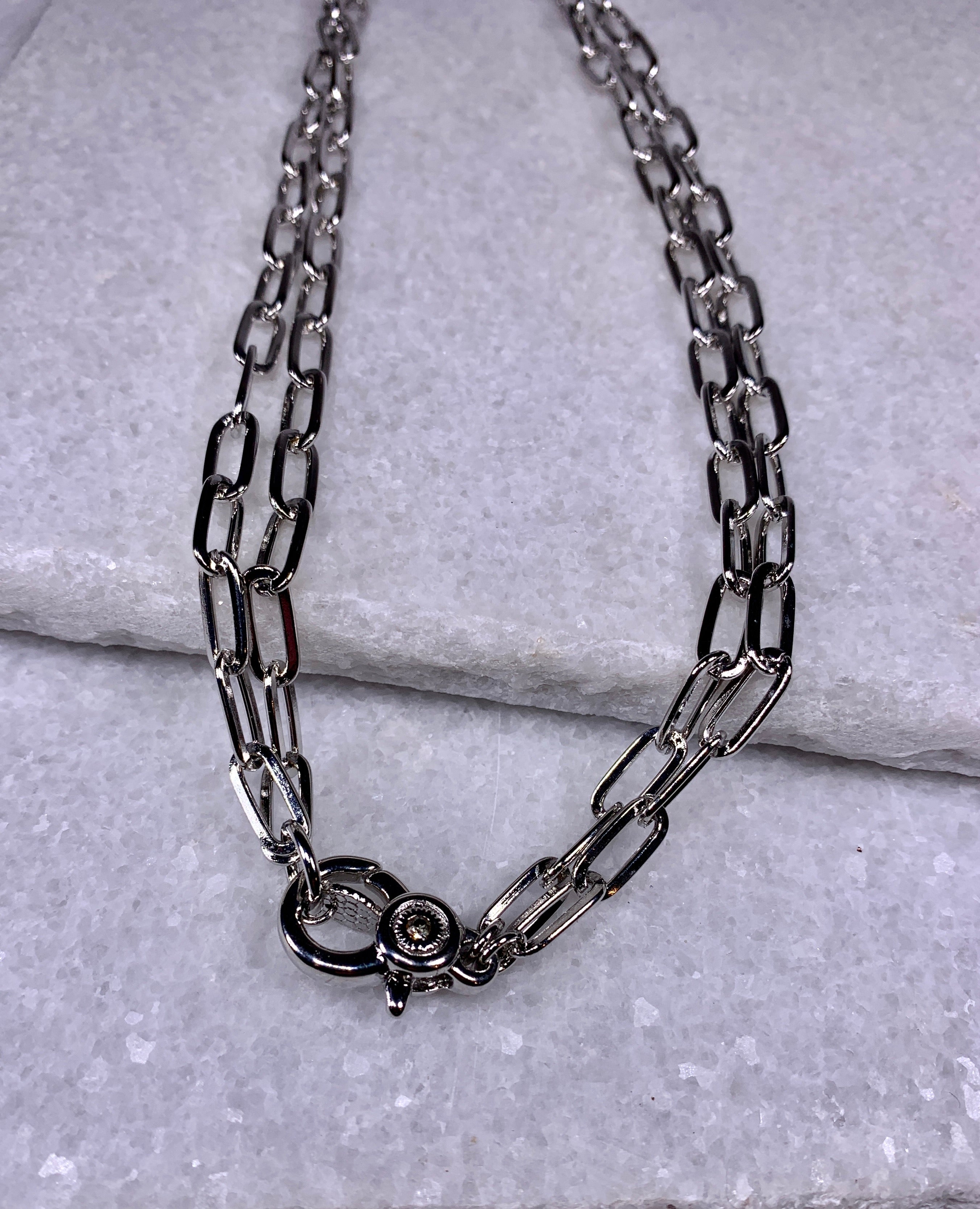 Silver Link Chain w/Charm Clasp - 36" adjustable.