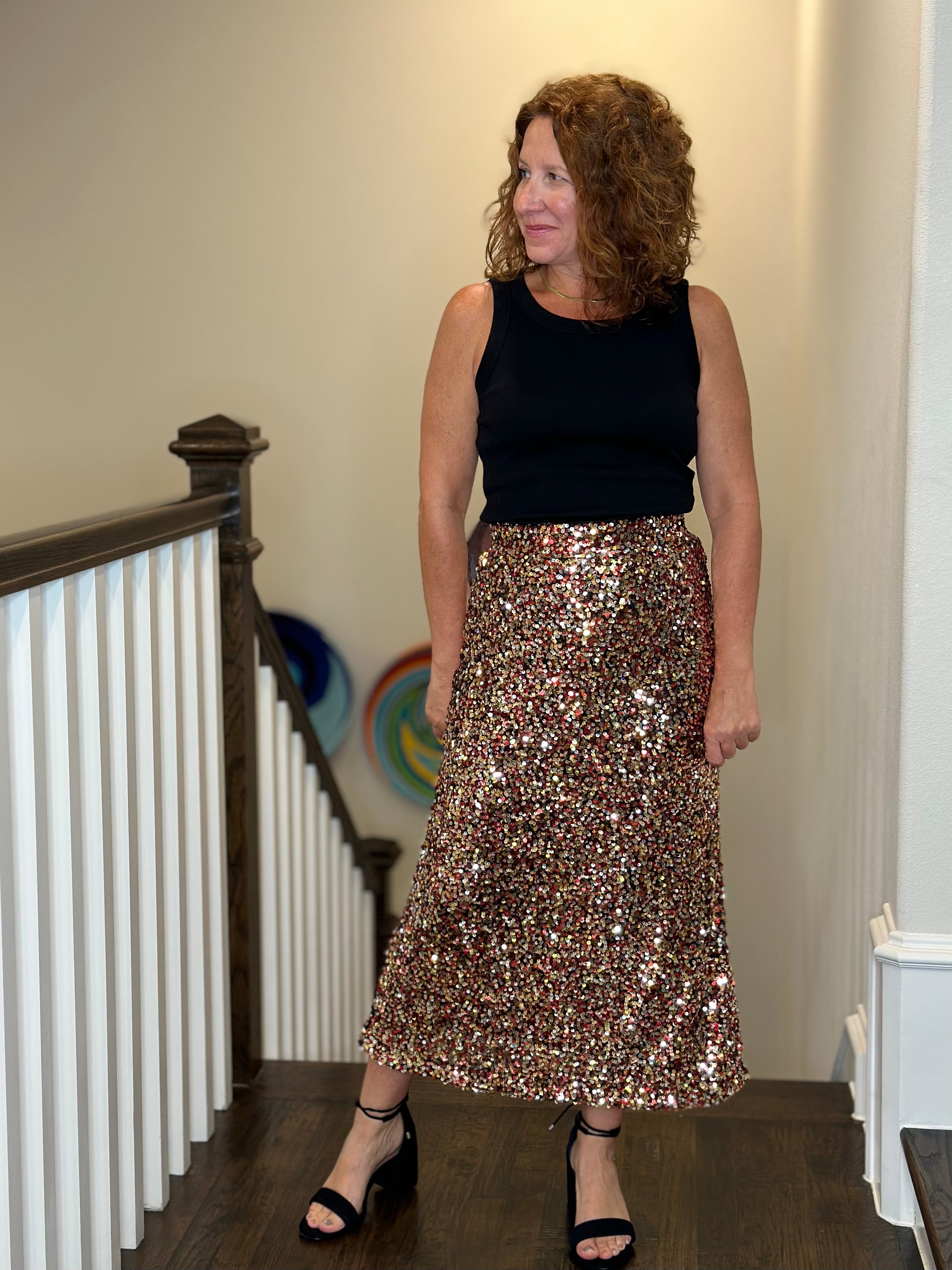 Sequin pencil outlet skirt gold