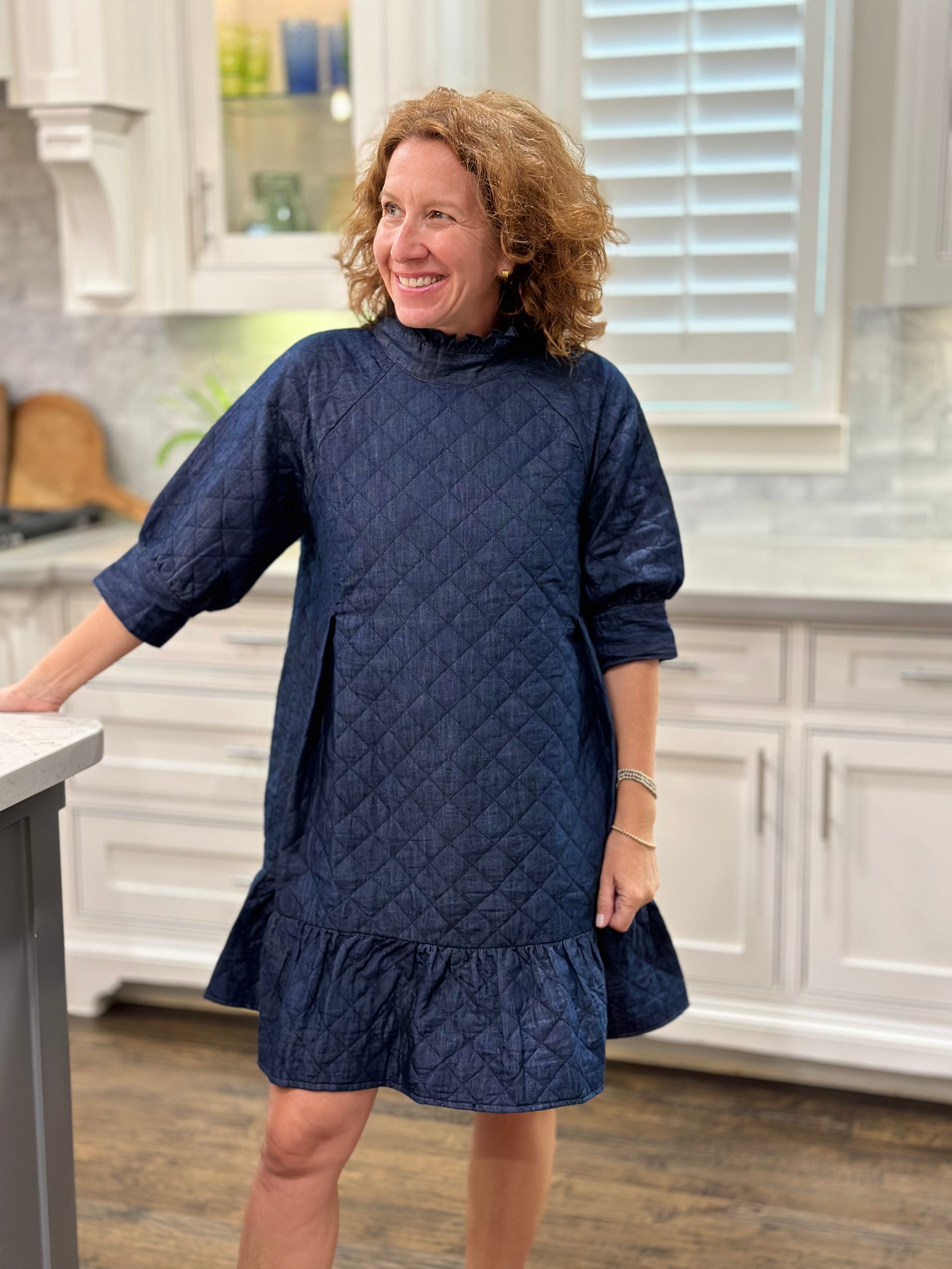 Dizzy Lizzie Denim Quilted Dress Medium