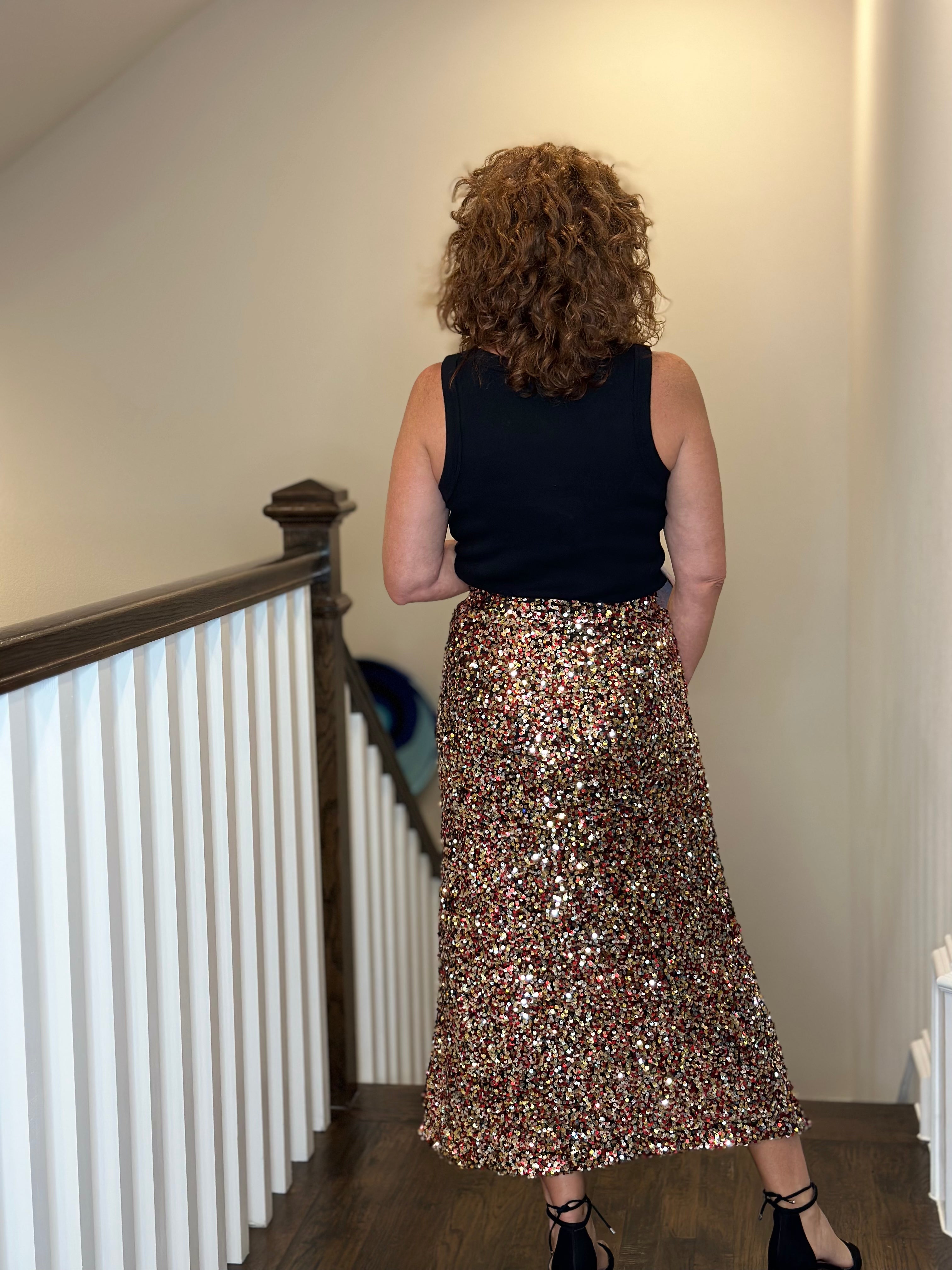 Brown sequin pencil skirt best sale