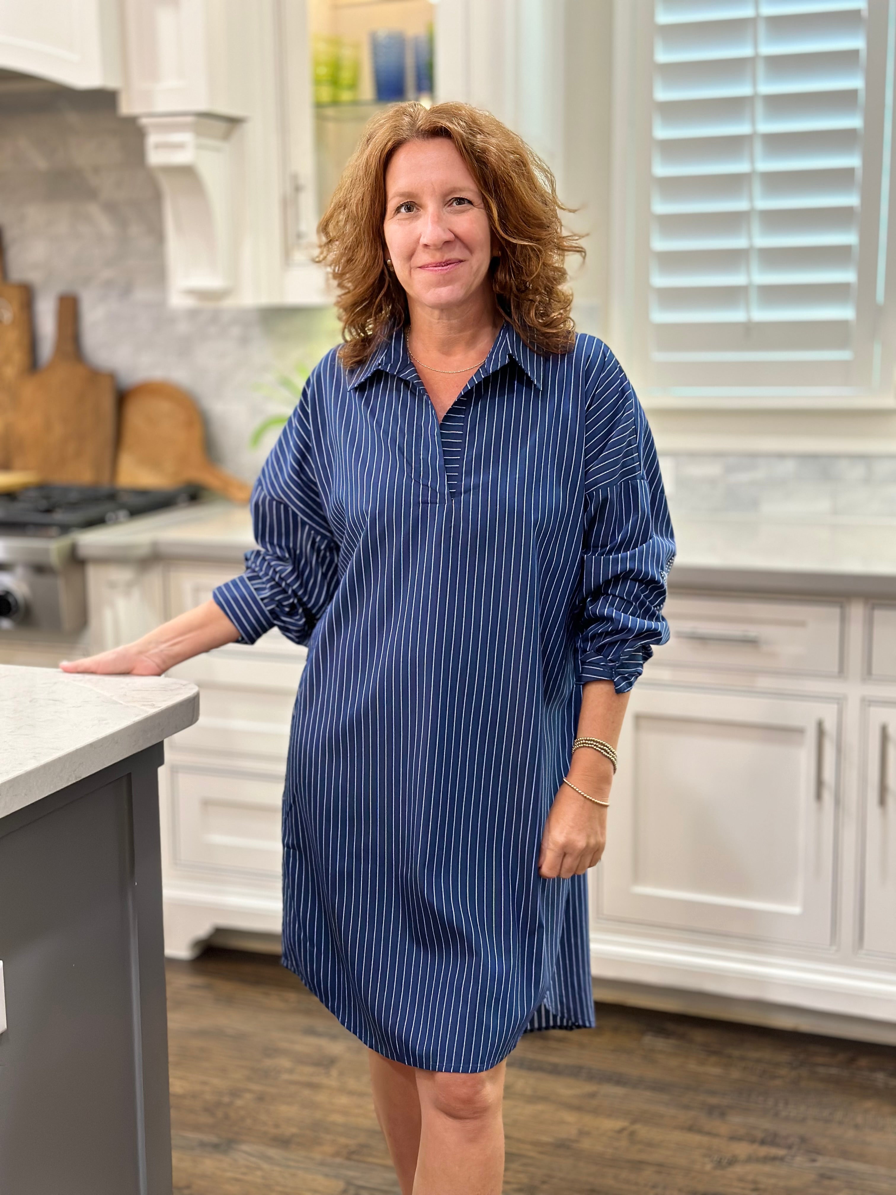 Caryn Lawn Preppy Stripe Dress in Navy Caryn Lawn Preppy Stripe Dress in Navy