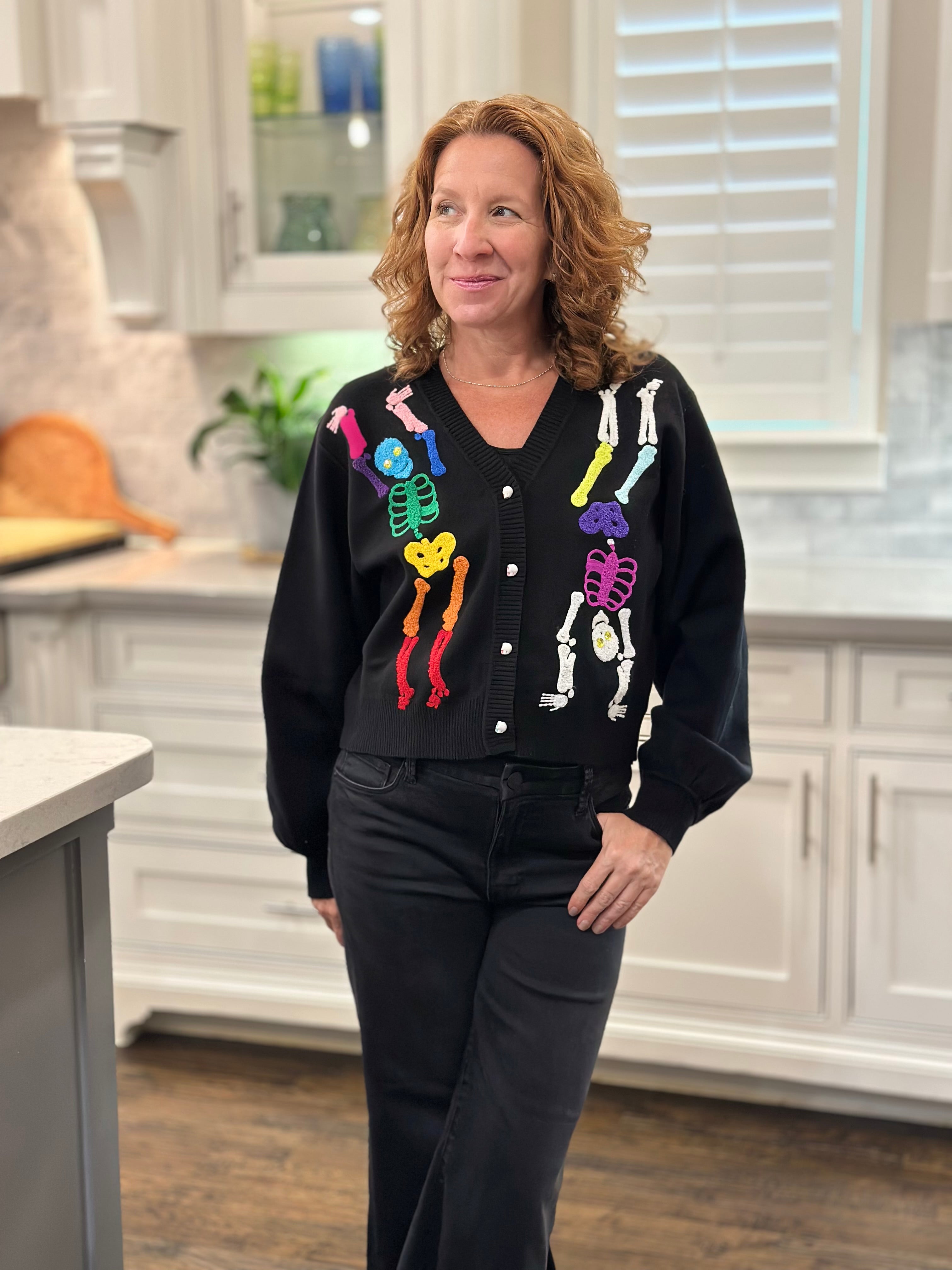Queen of Sparkles - Black Rainbow Skeleton Button Up Cardi – CAS