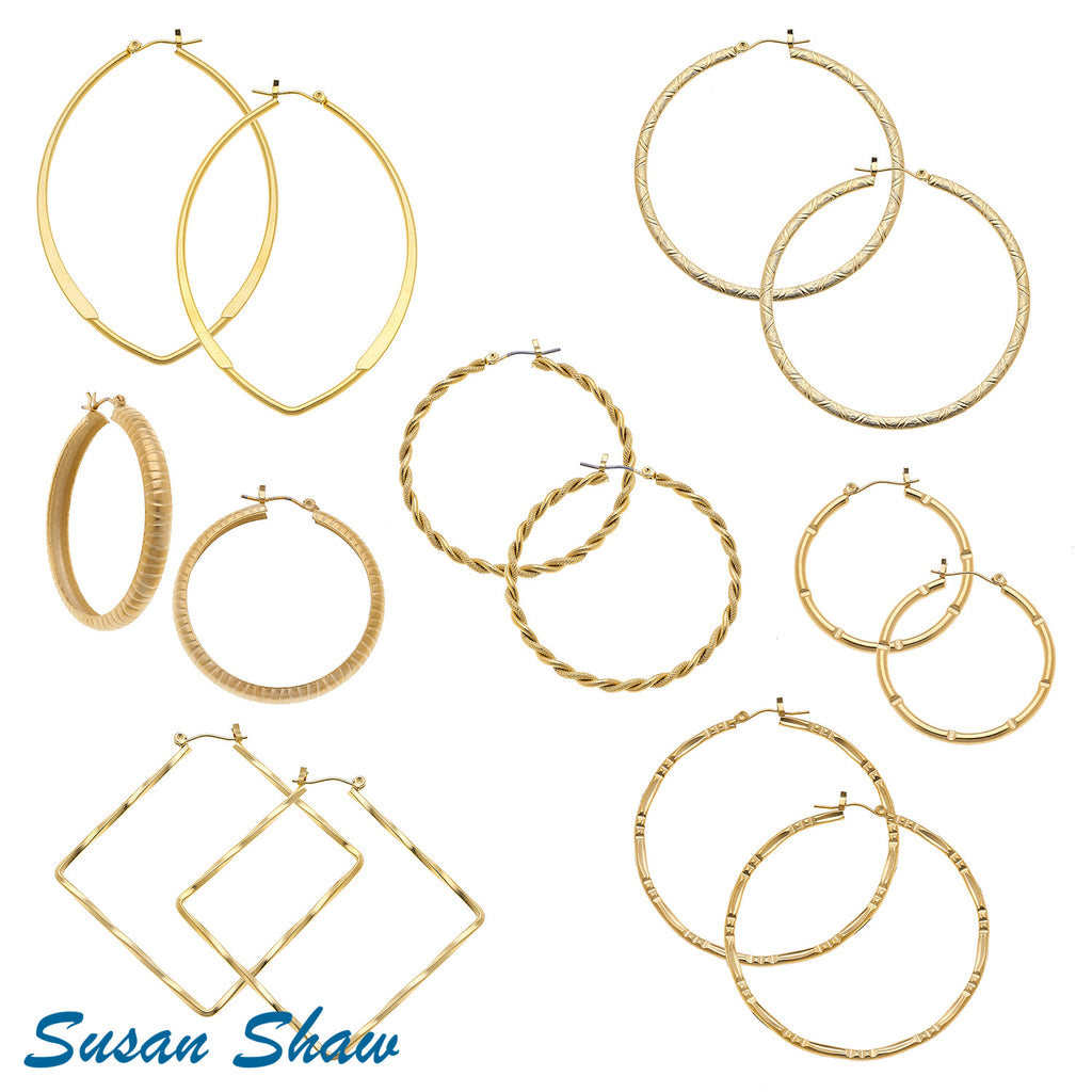 Susan Shaw Assorted Hoop Earrings in Gold.