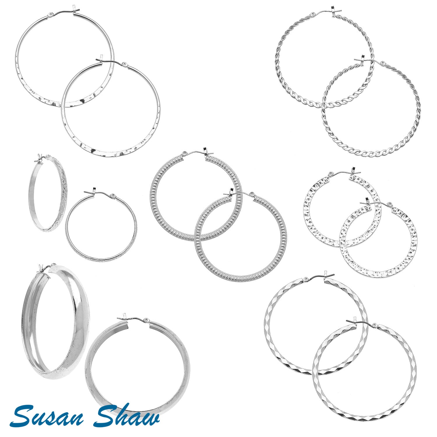 Susan Shaw Assorted Hoop Earrings in Silver.