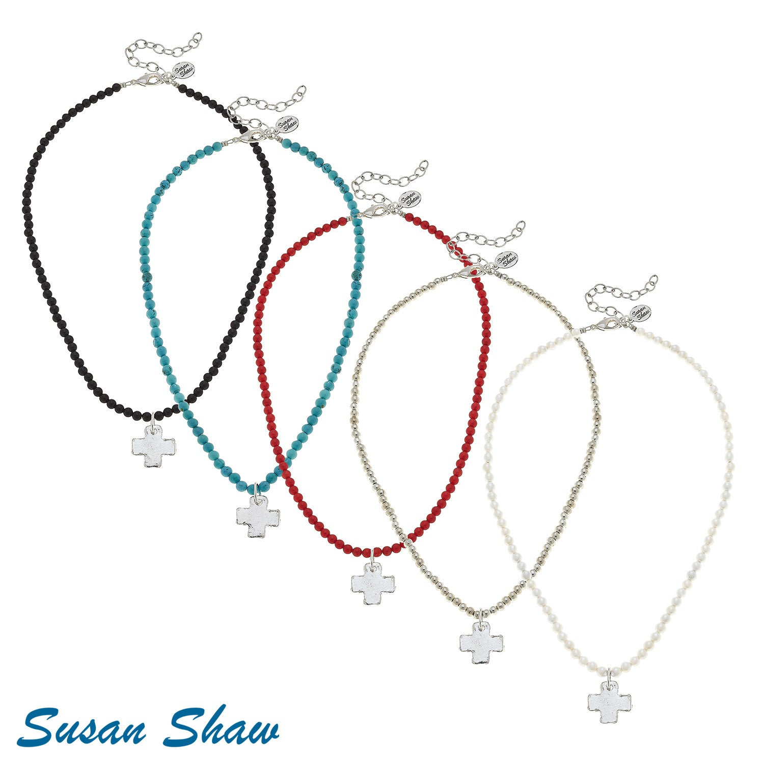 Susan Shaw Assorted Cross Necklaces in Silver.