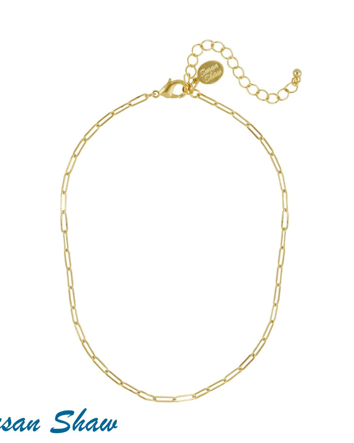Susan Shaw Small Paperclip Necklace in Gold.