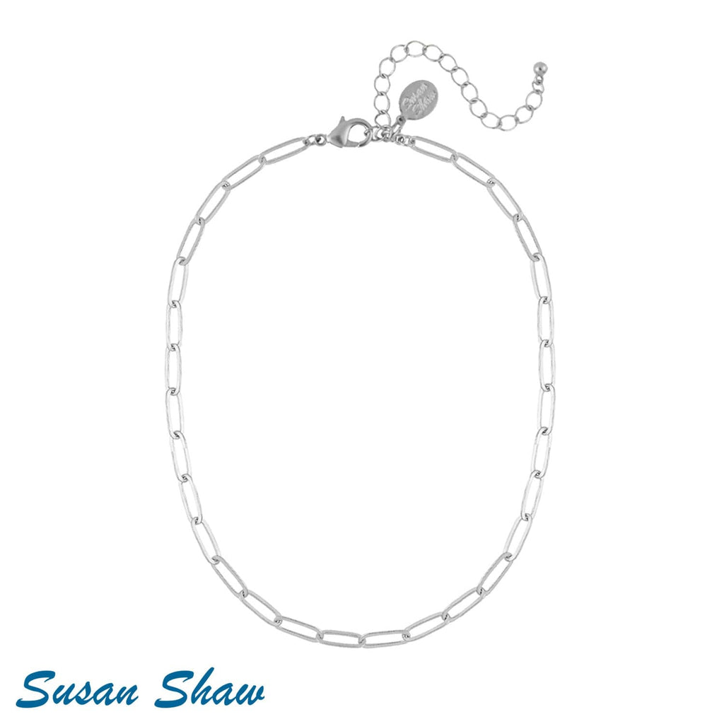 Susan Shaw Small Paperclip Necklace In Silver.