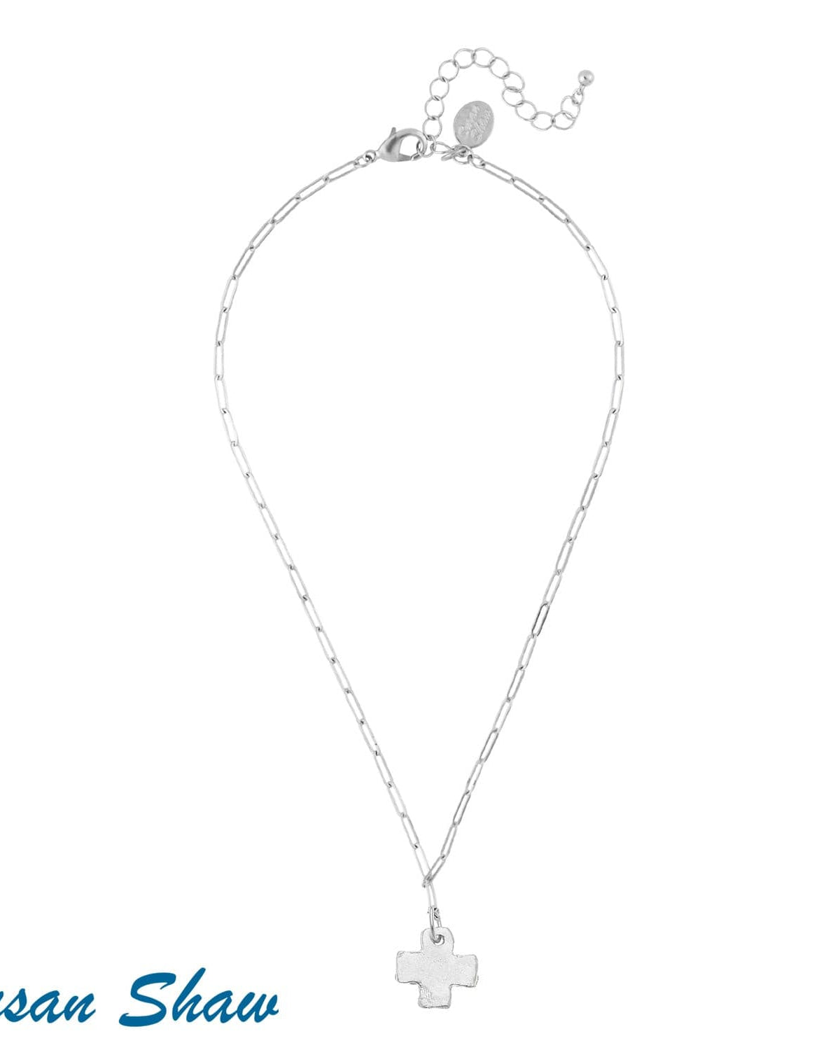 Susan Shaw Cross Paperclip Necklace (Silver).