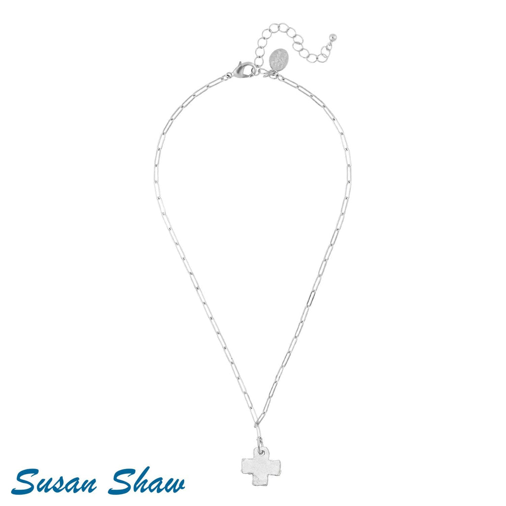 Susan Shaw Cross Paperclip Necklace (Silver).
