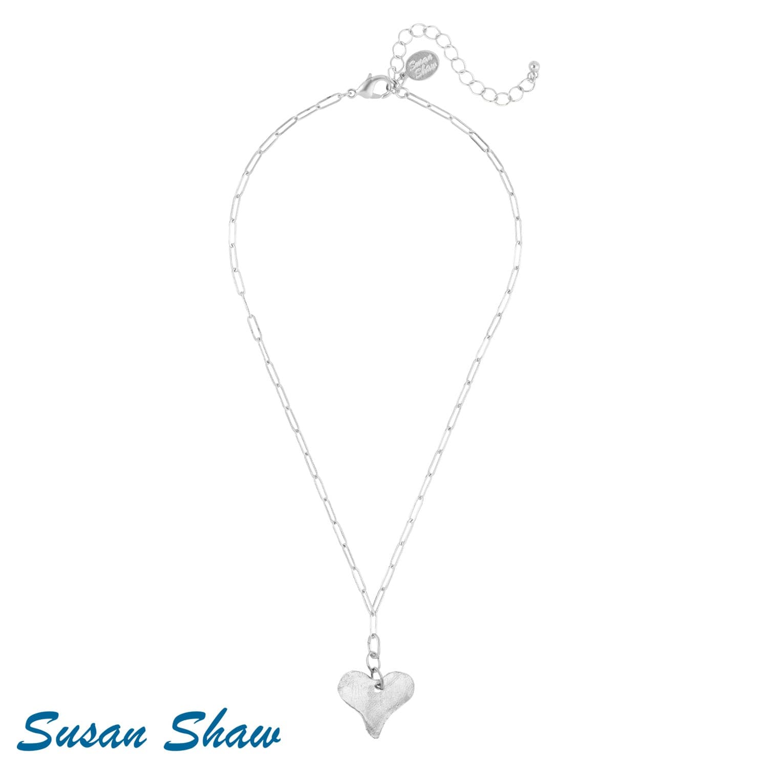 Susan Shaw Heart Paperclip Necklace (Silver).