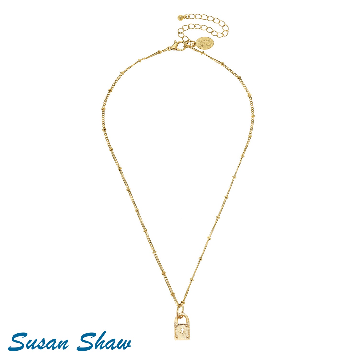 Susan Shaw Tiny Gold Lock Necklace.
