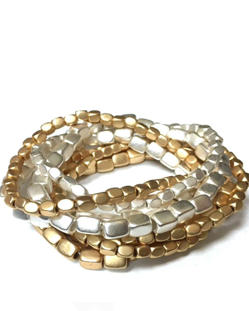 Multi Strand Beaded Bracelet Set in Matte Gold/Silver.