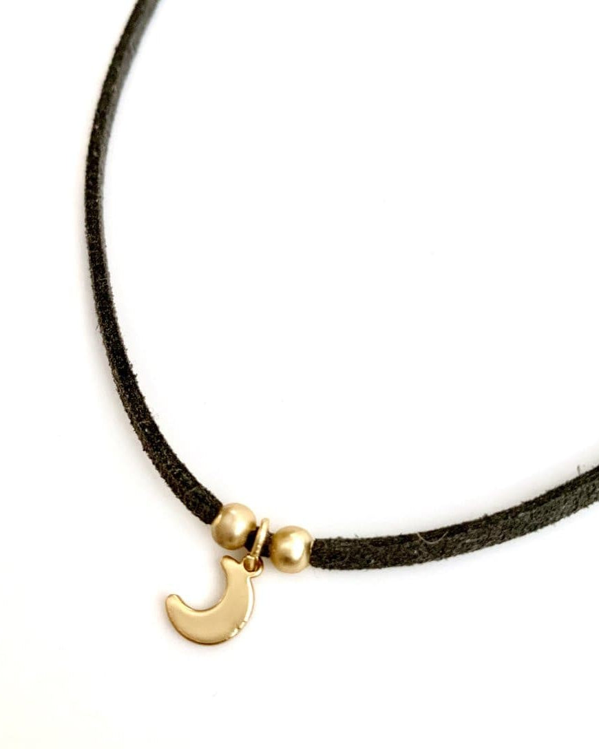 Erin Gray Moon on Soft Suede Charcoal Choker.