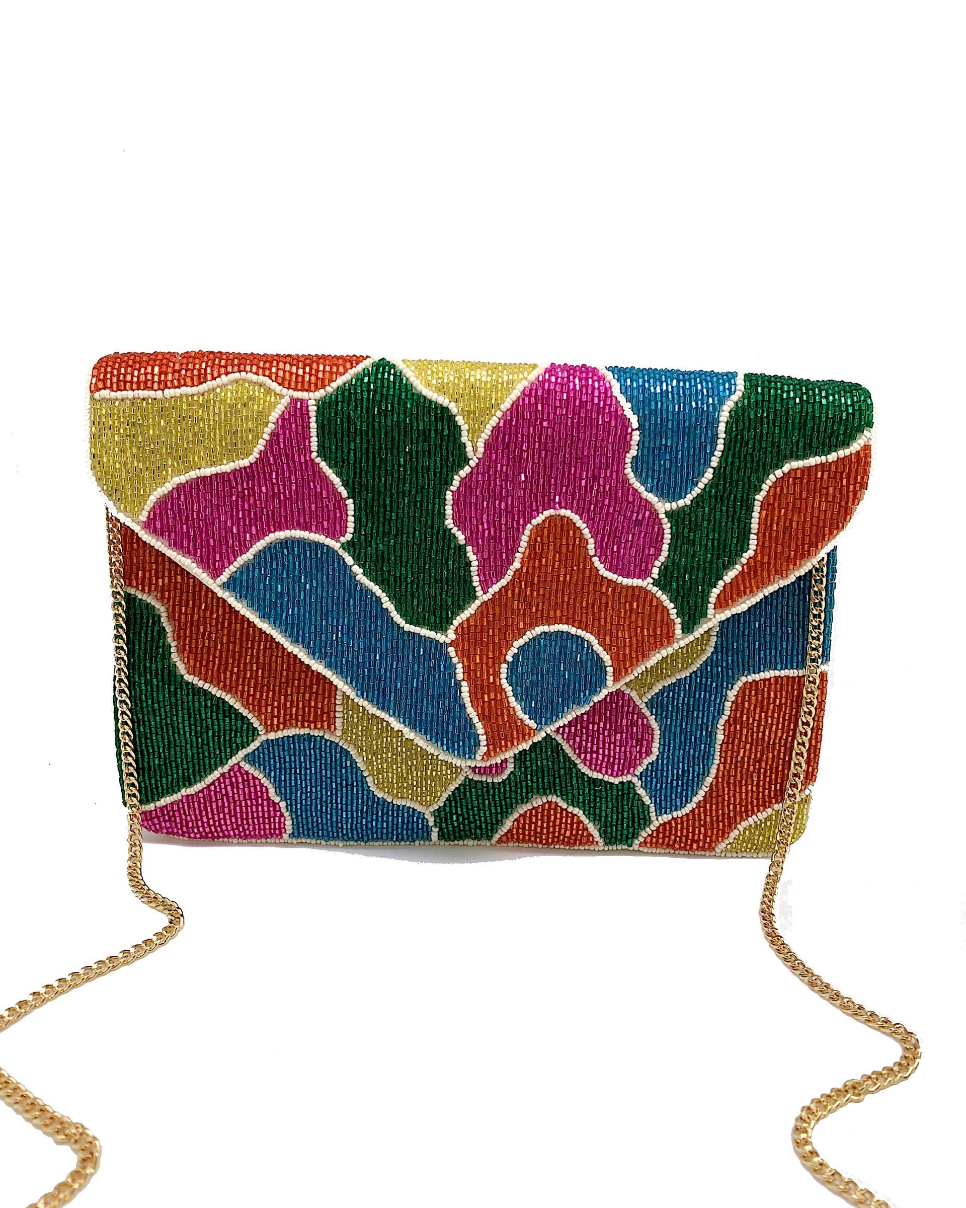 Abstract Camo Beaded Clutch.