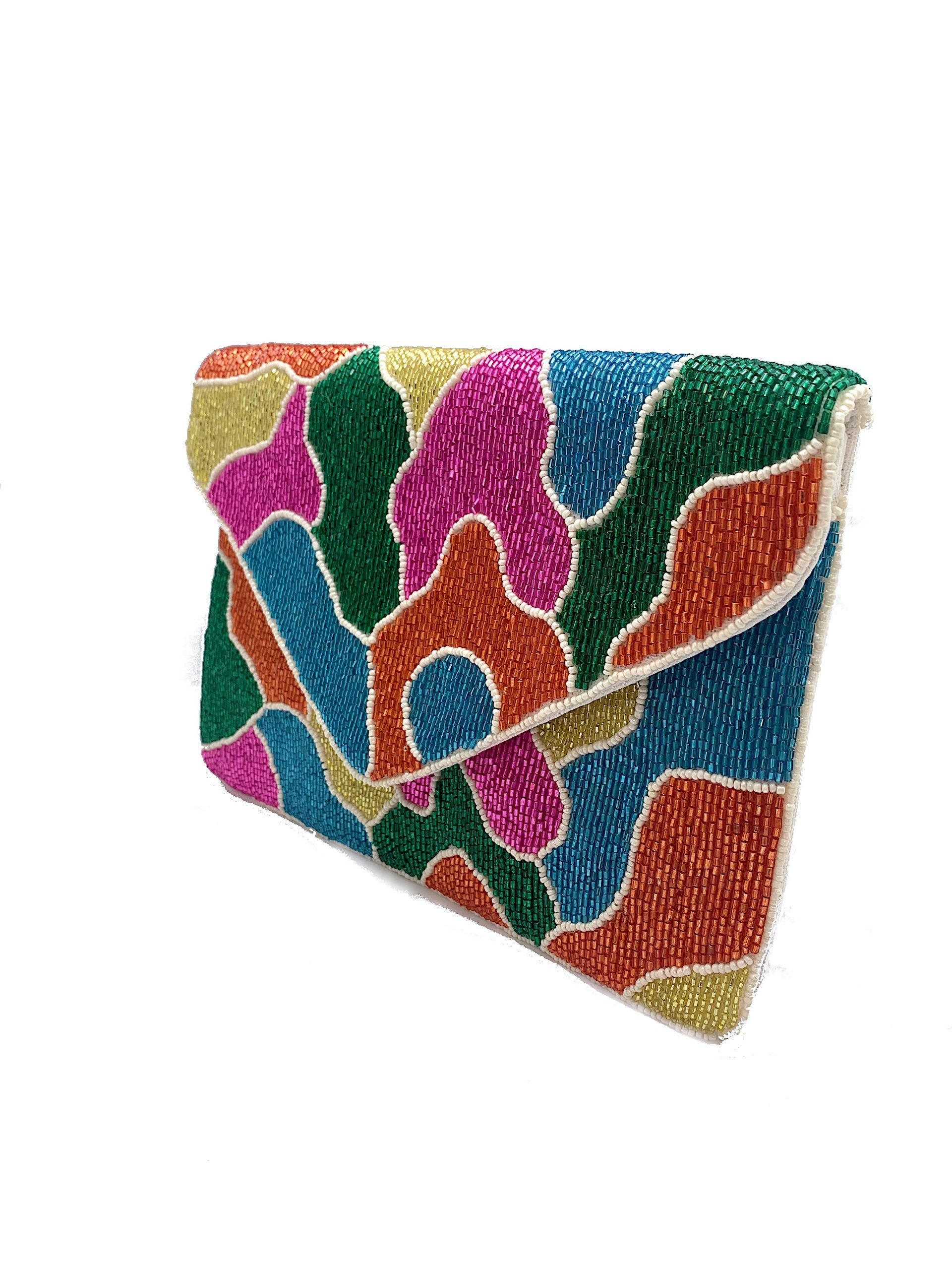 Abstract Camo Beaded Clutch.