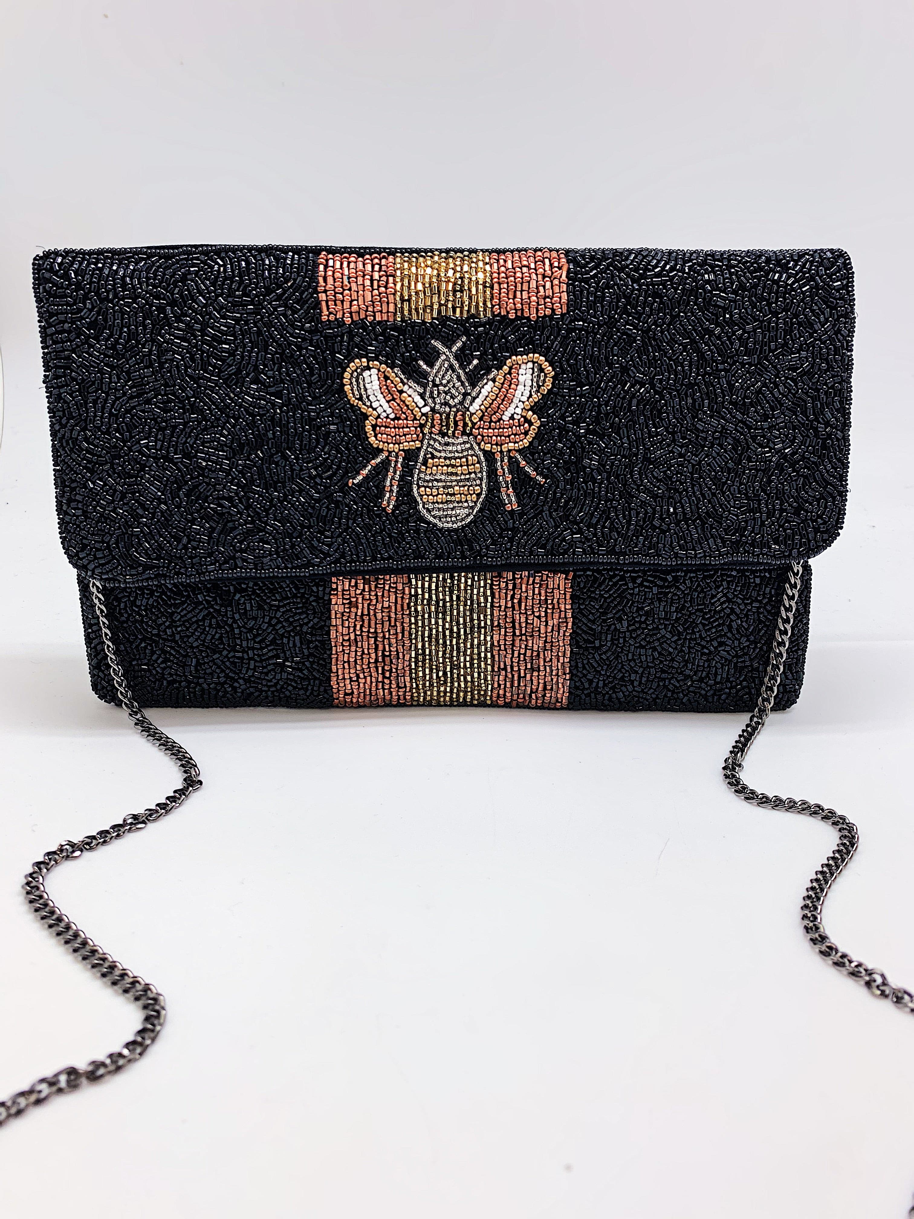 Beaded bee clutch Clearance