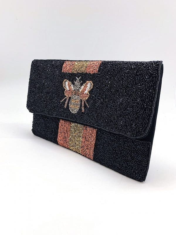 Gold Bee Beaded Clutch Purse 