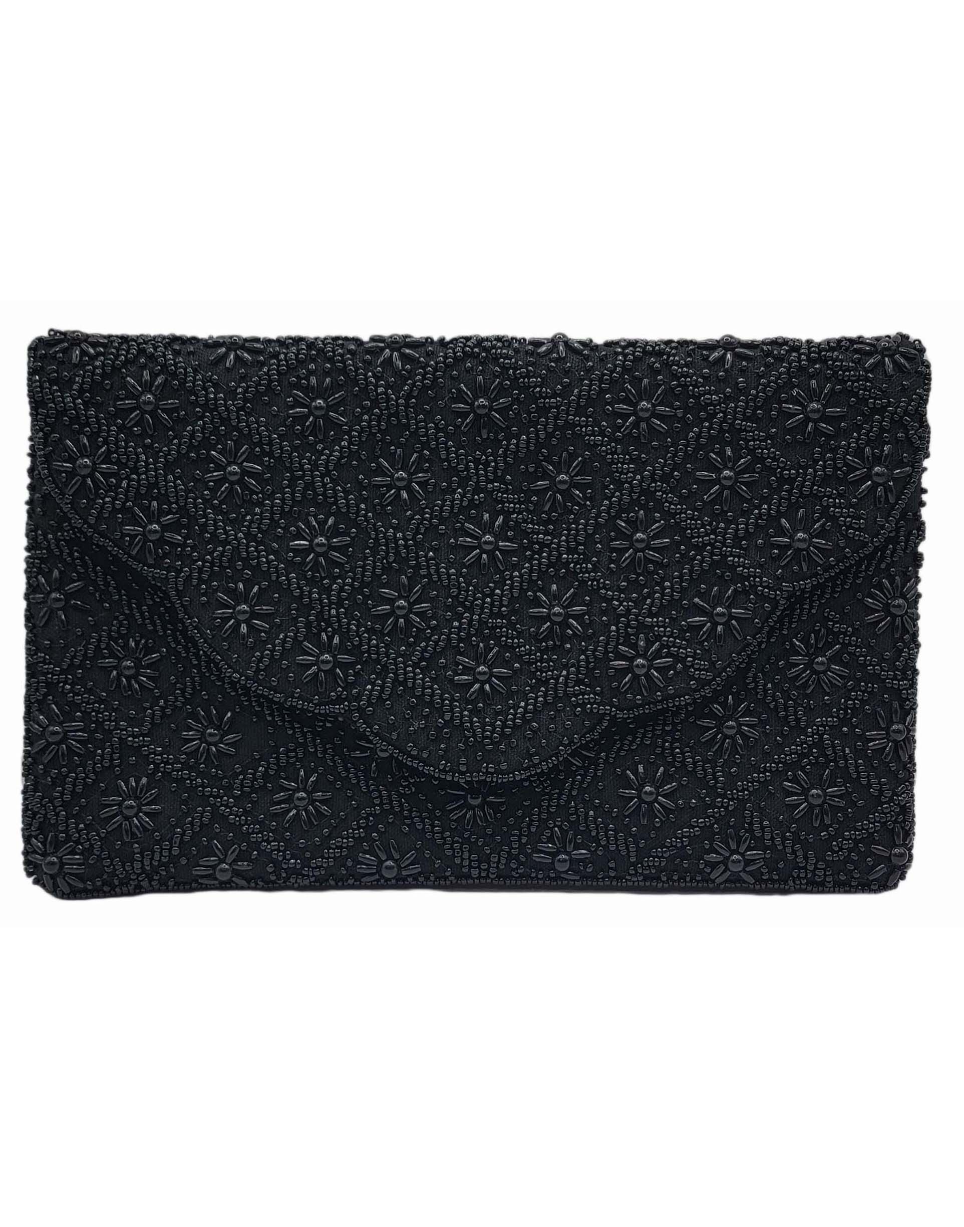 Black Scalloped Beaded Clutch.