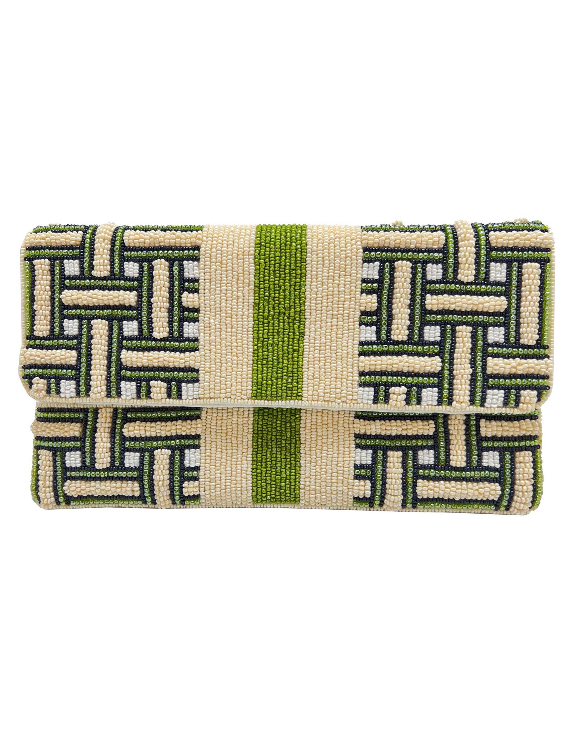 Green Weave w/Stripes Beaded Clutch.