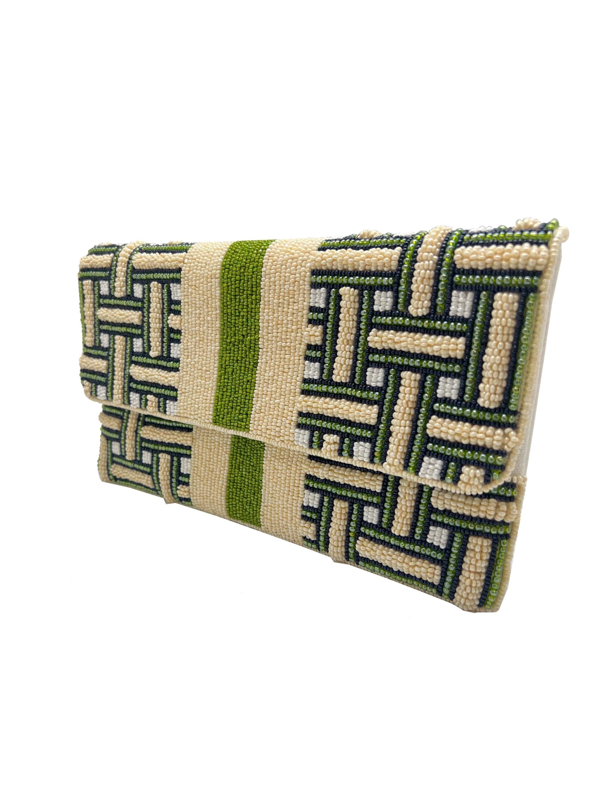 Green Weave w/Stripes Beaded Clutch.