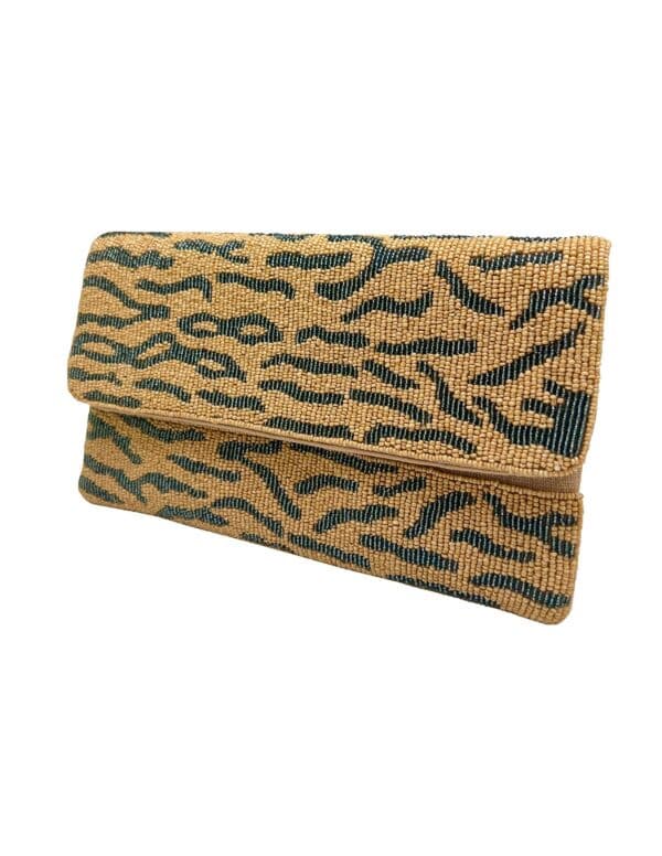 Neutral Animal Print Beaded Clutch.