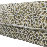 Silver & Gold Flowers Beaded Clutch.