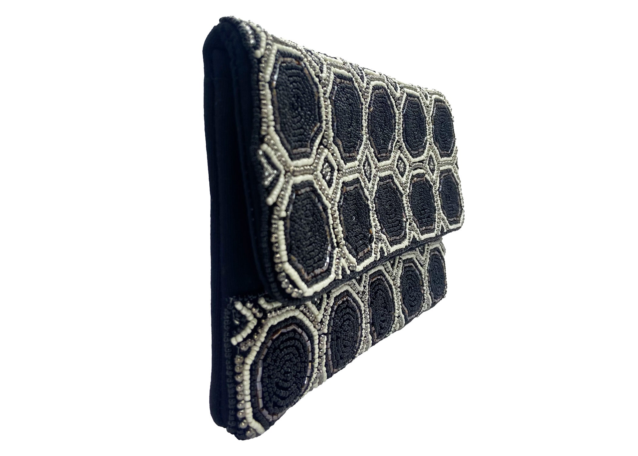 Black & Cream Octagon Beaded Clutch.
