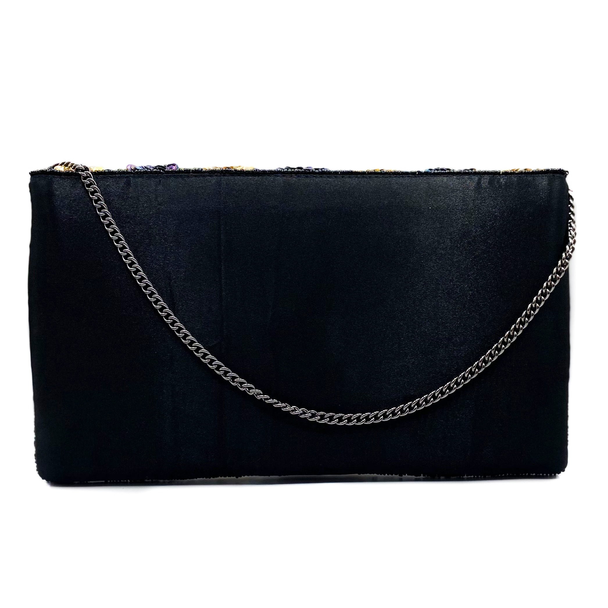 Black, Gold & Silver Stripes Beaded Clutch.