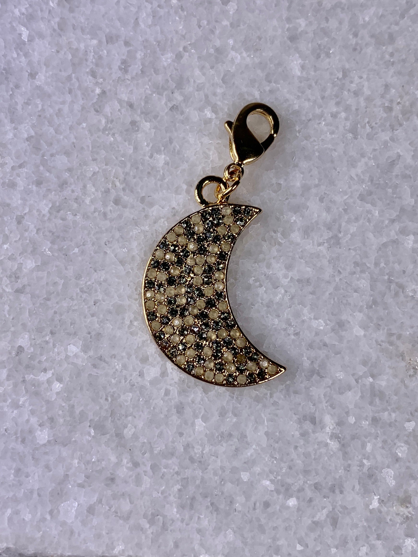Crescent Pave Moon Clasp Charm - Gold.
