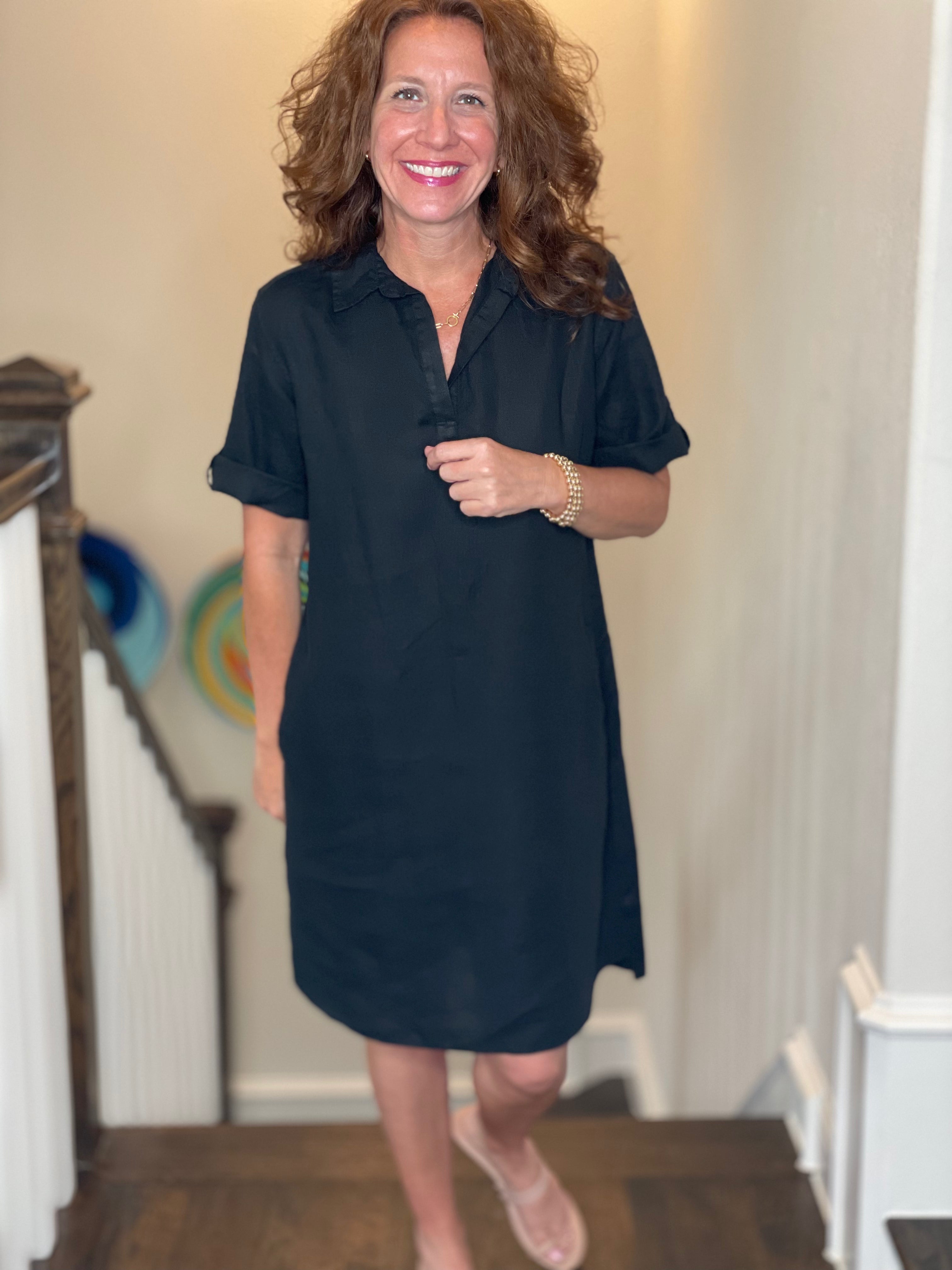 Pure Amici Linen Dress in Black.